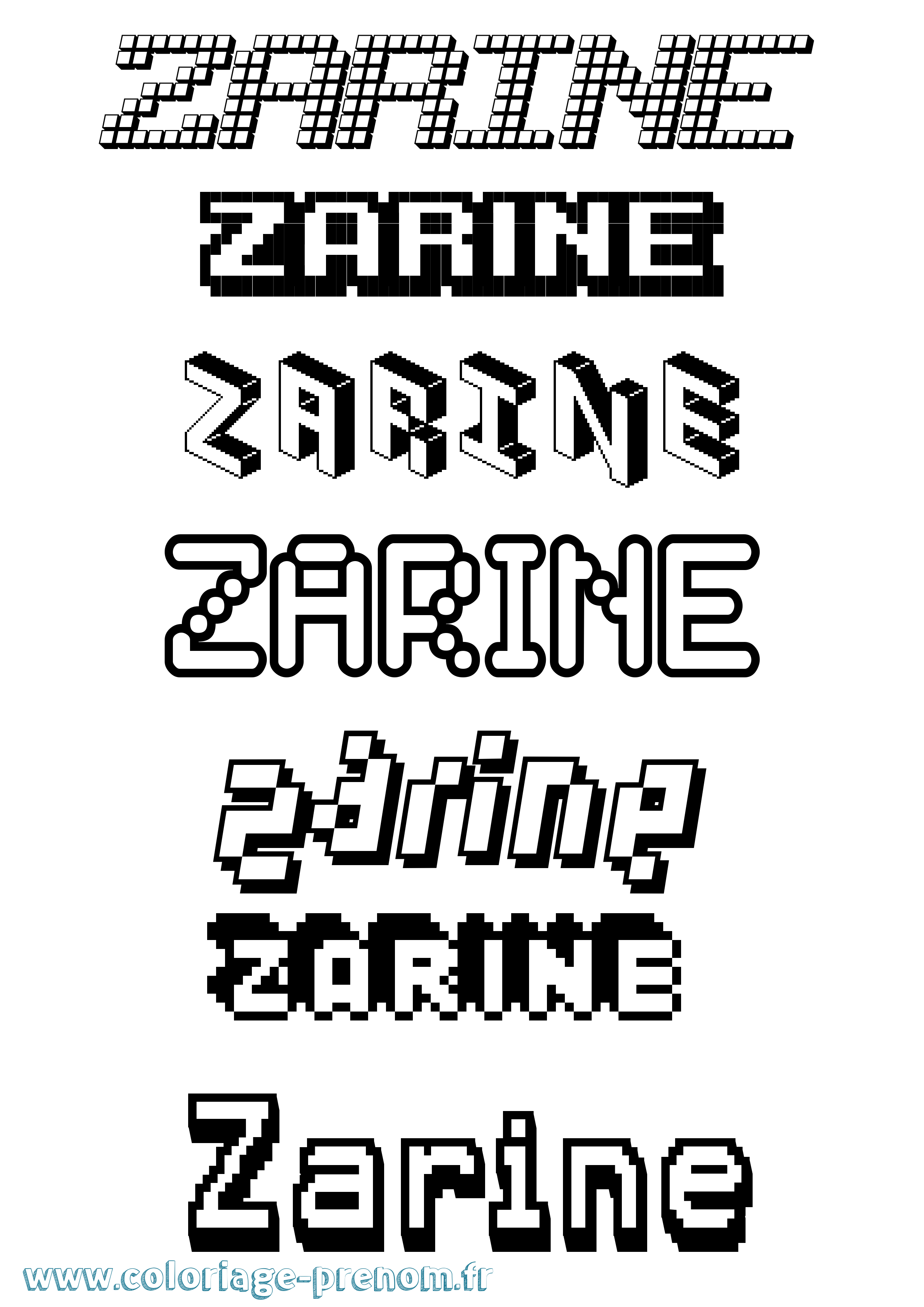 Coloriage Zarine Pixel Coloriage prénom Zarine Pixel