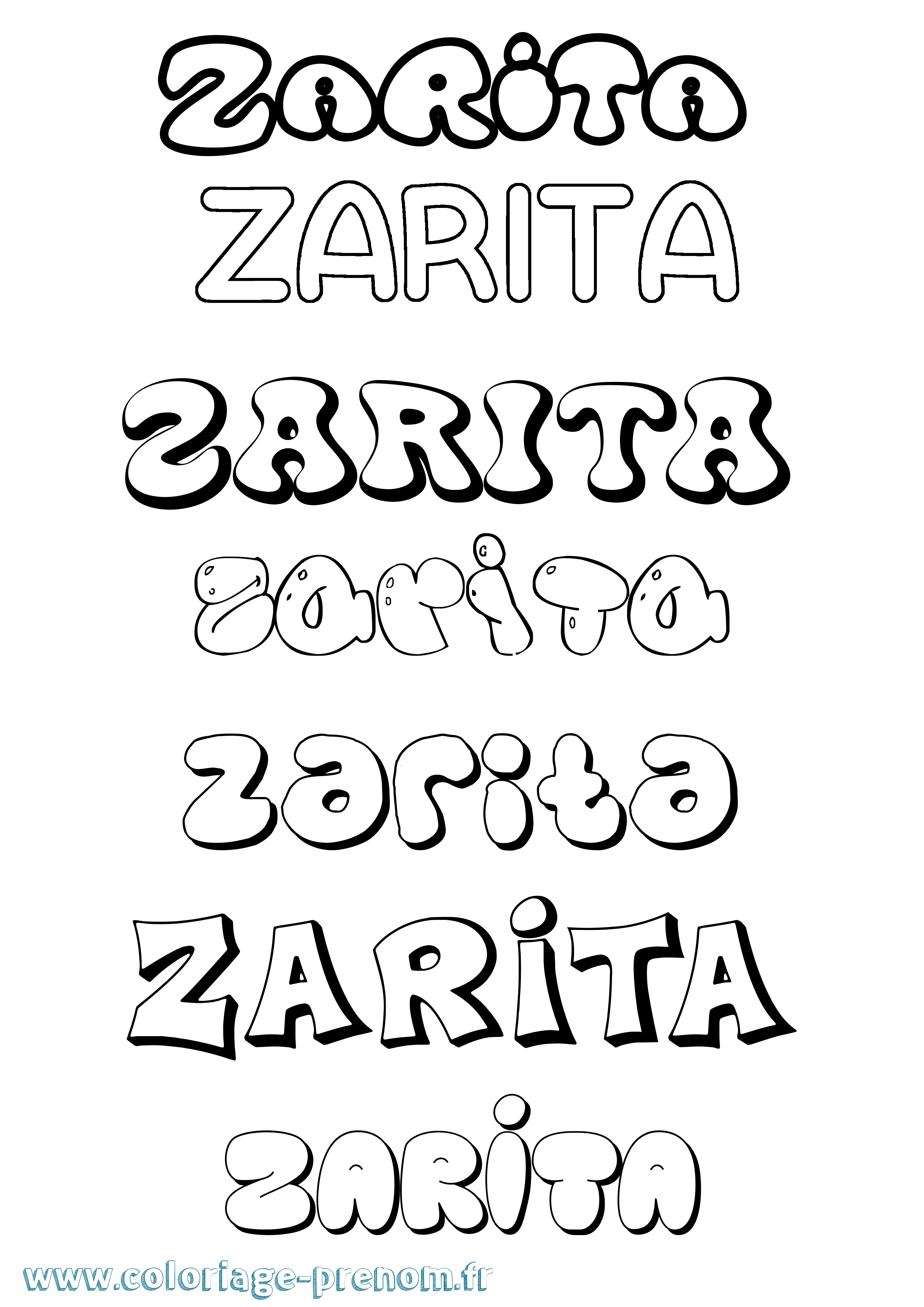 Coloriage Zarita Bubble Coloriage prénom Zarita Bubble