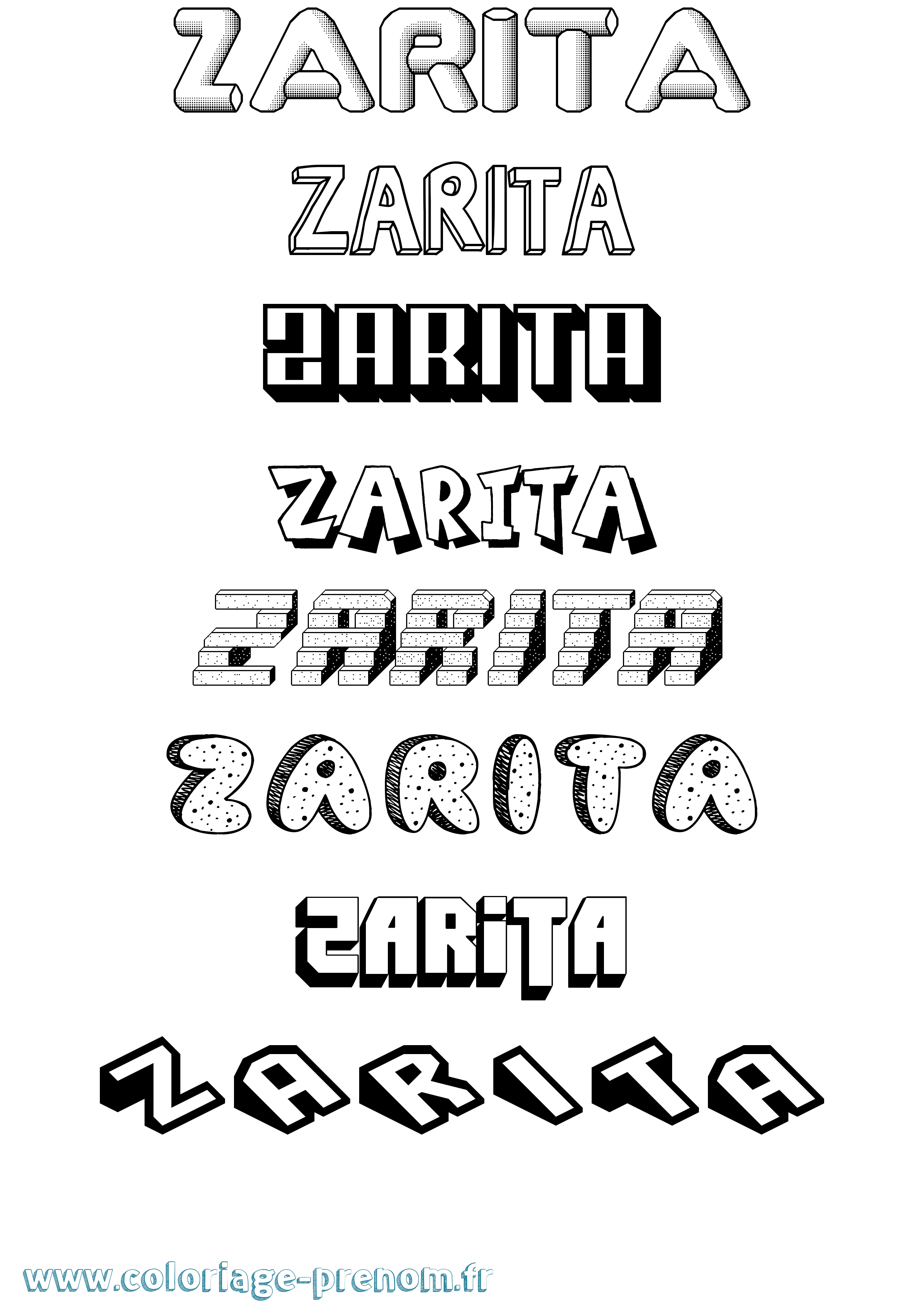 Coloriage Zarita Effet 3D Coloriage prénom Zarita Effet 3D
