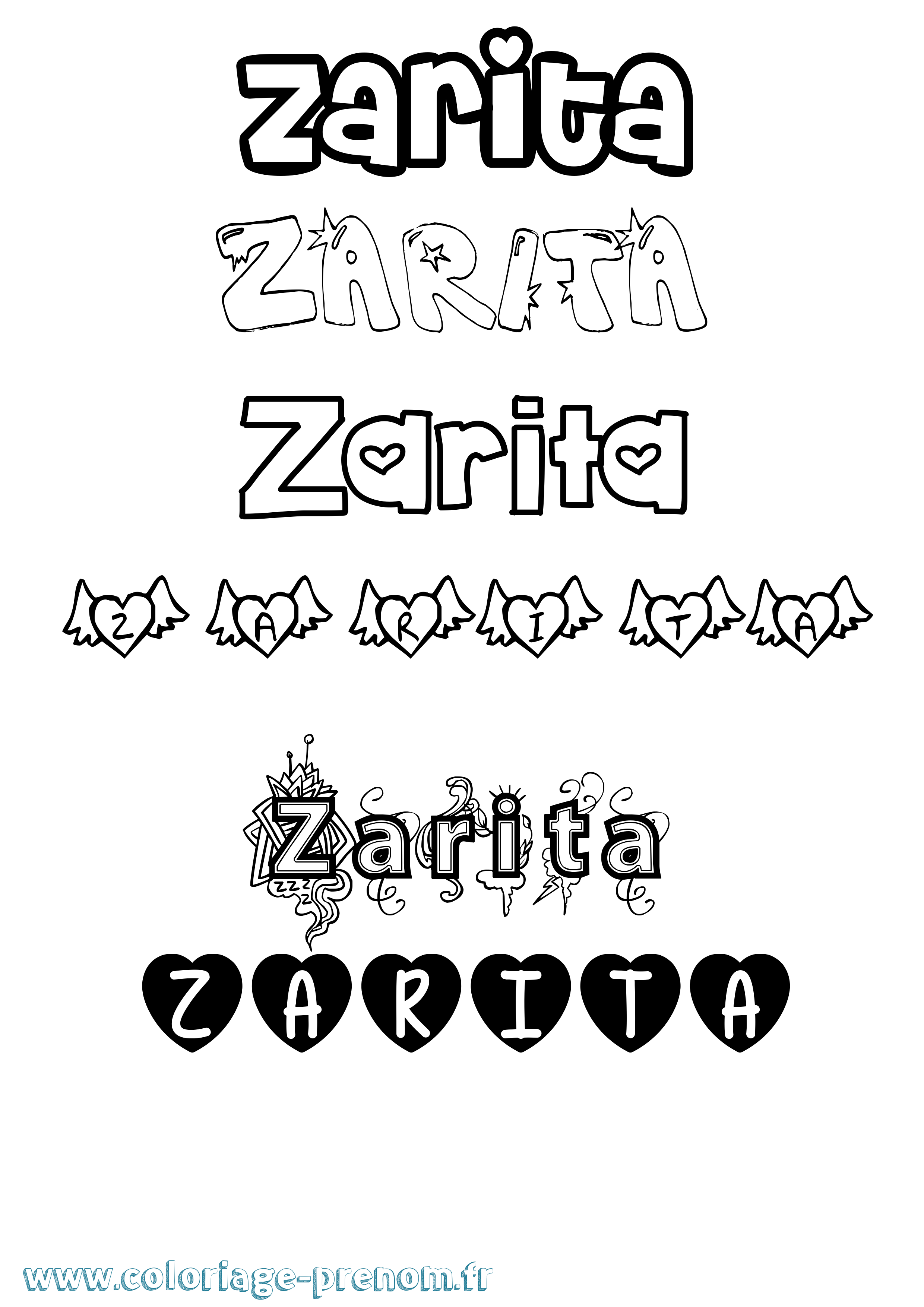 Coloriage Zarita Girly Coloriage prénom Zarita Girly