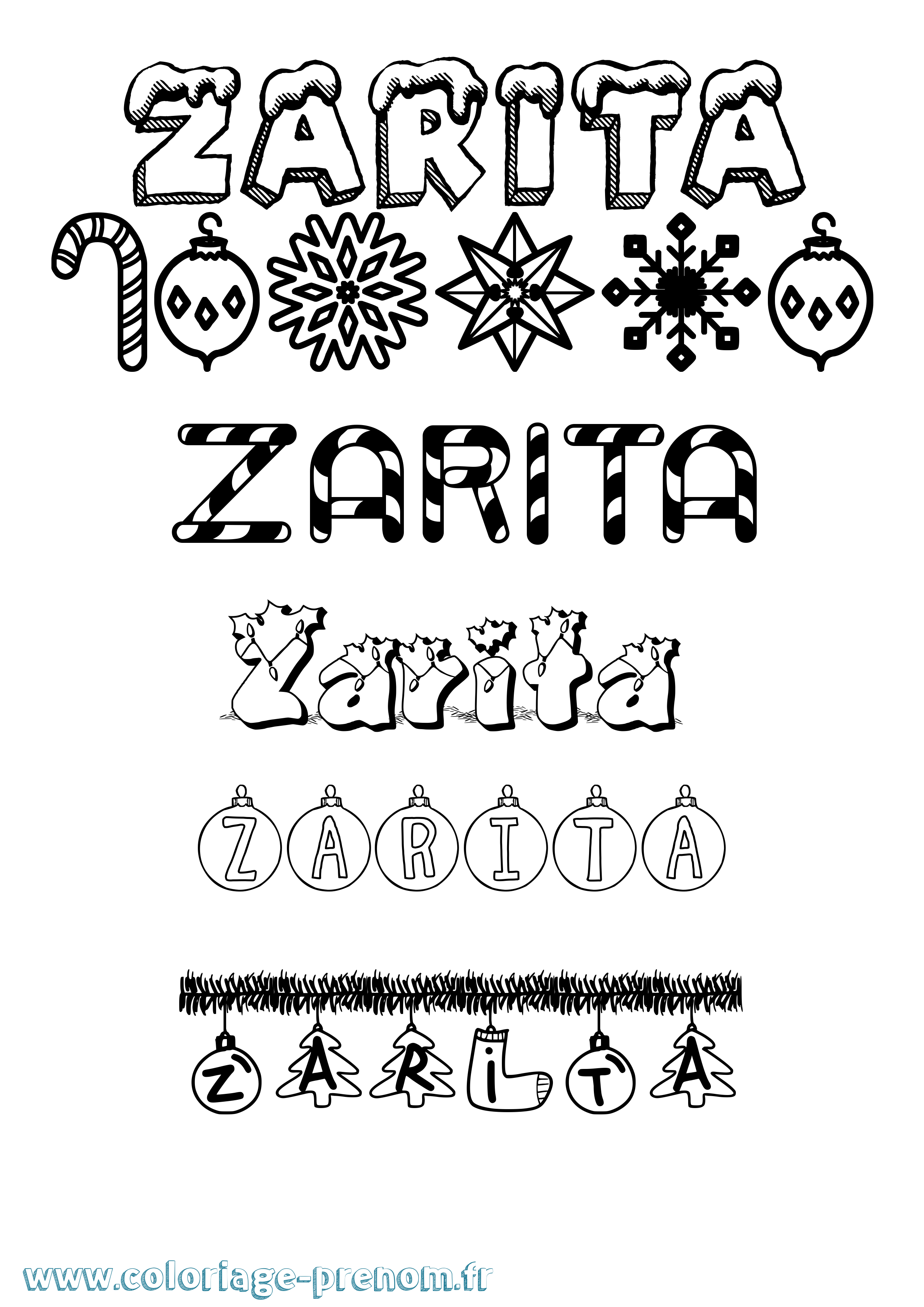 Coloriage Zarita Noël Coloriage prénom Zarita Noël