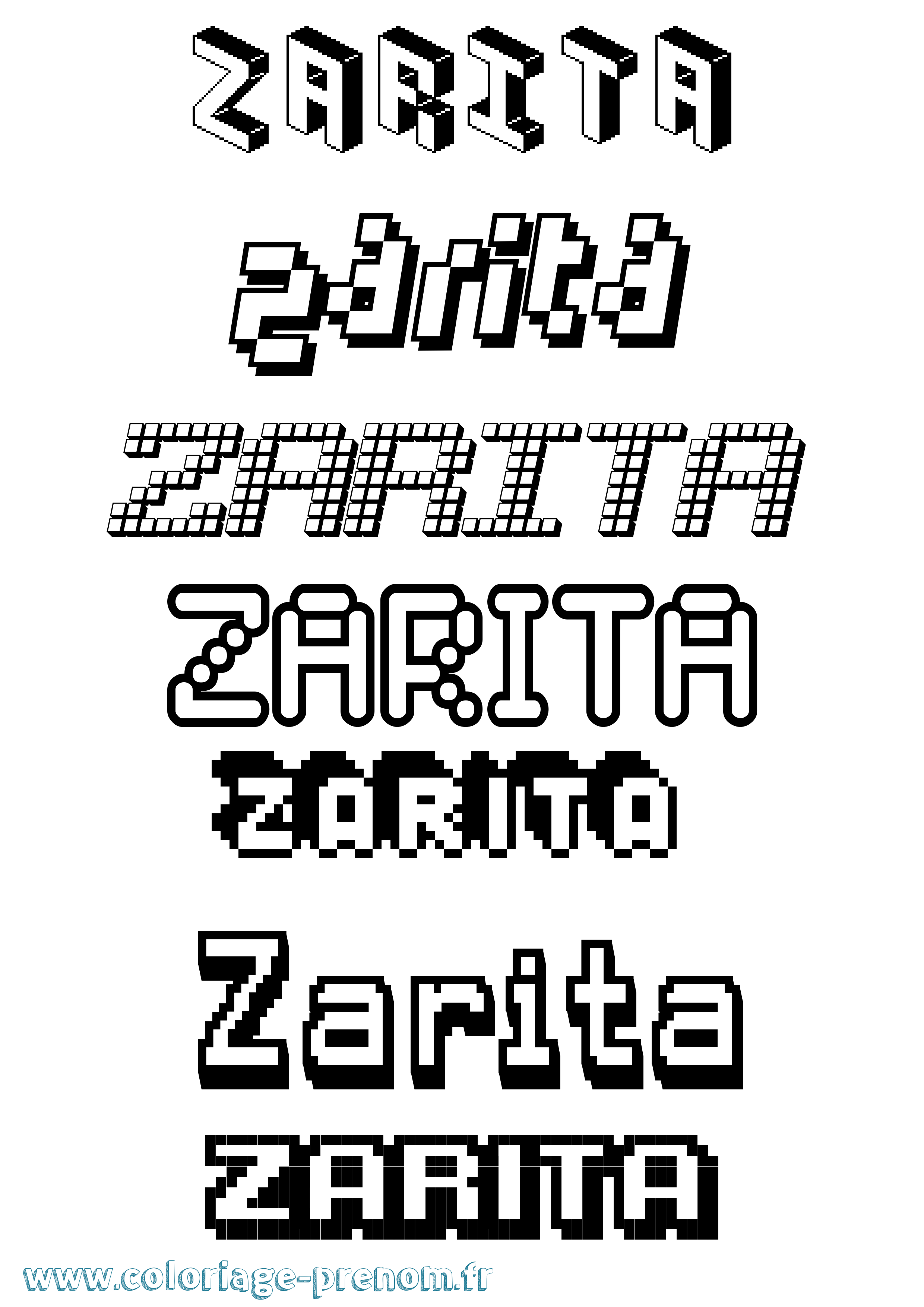 Coloriage Zarita Pixel Coloriage prénom Zarita Pixel