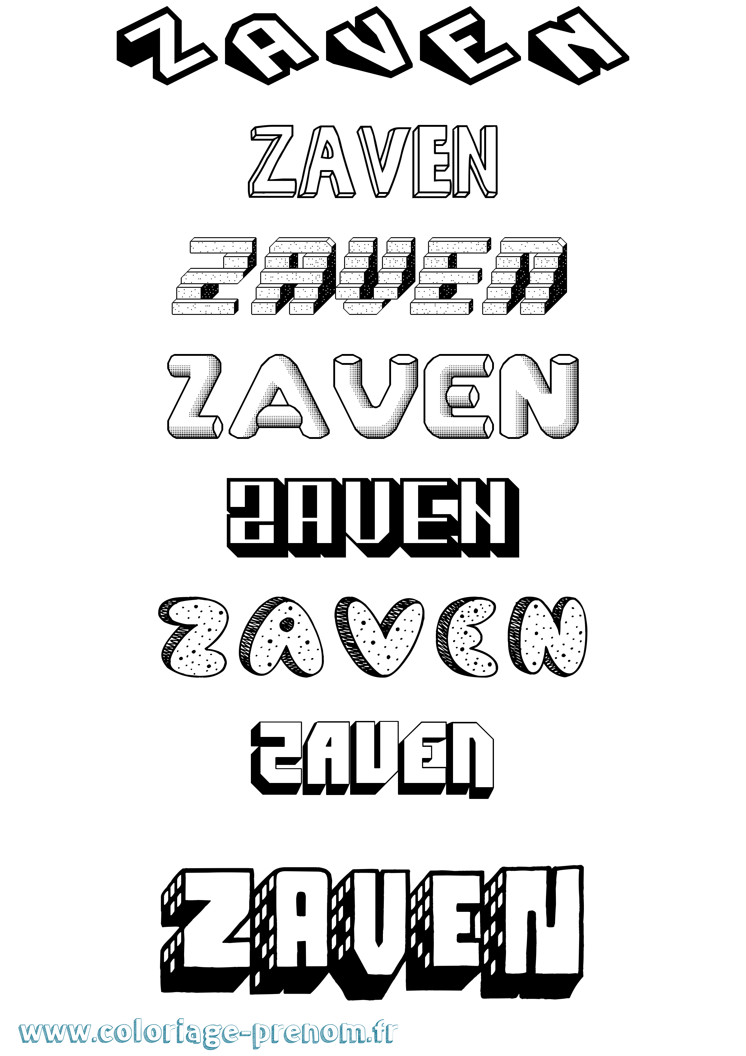Coloriage Zaven Effet 3D Coloriage prénom Zaven Effet 3D