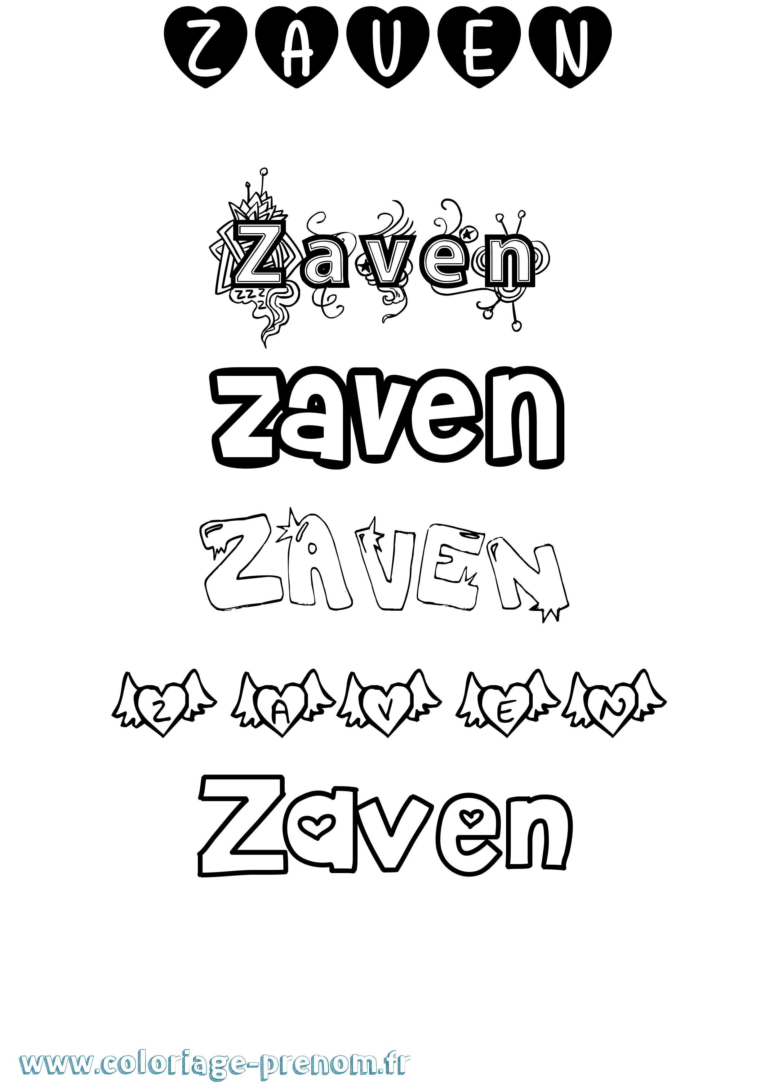 Coloriage Zaven Girly Coloriage prénom Zaven Girly