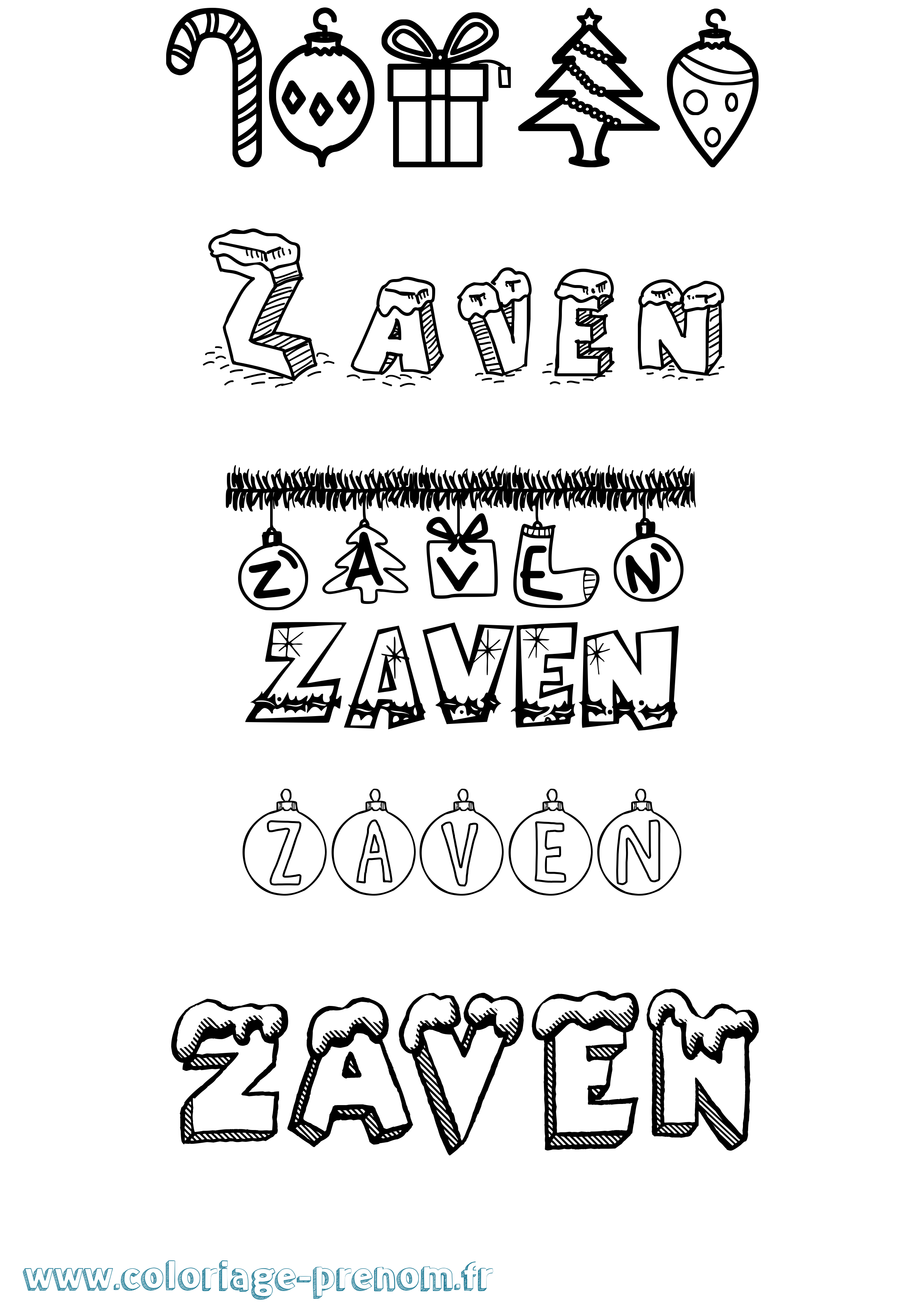 Coloriage Zaven Noël Coloriage prénom Zaven Noël