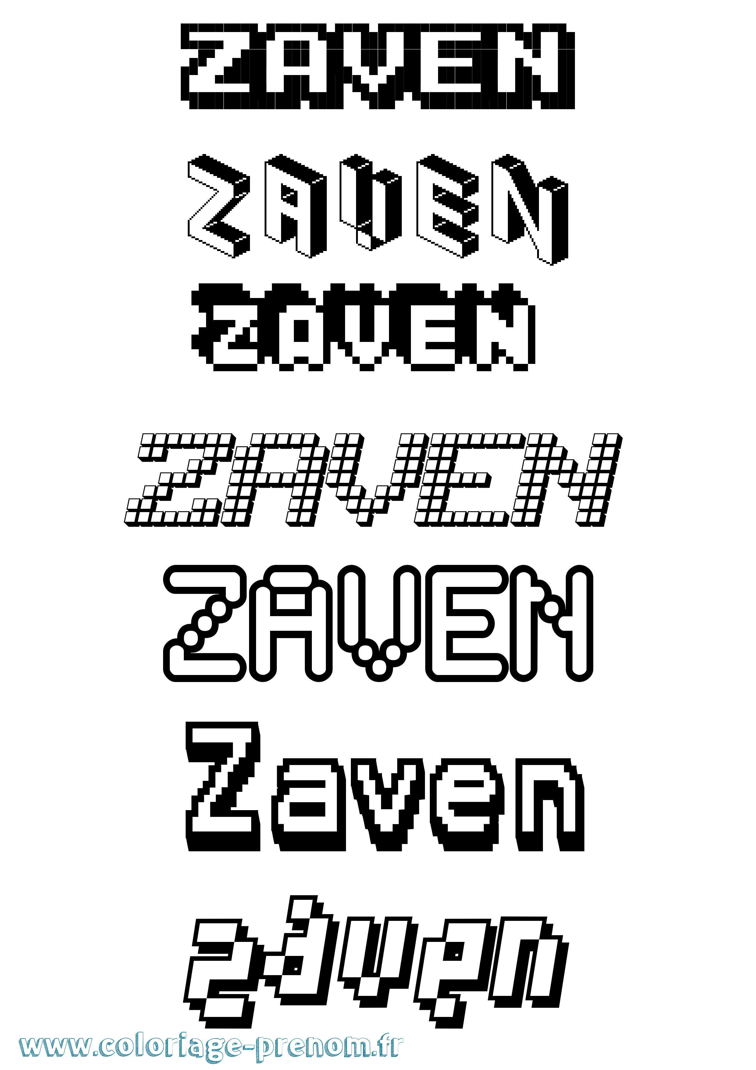 Coloriage prénom Zaven Pixel