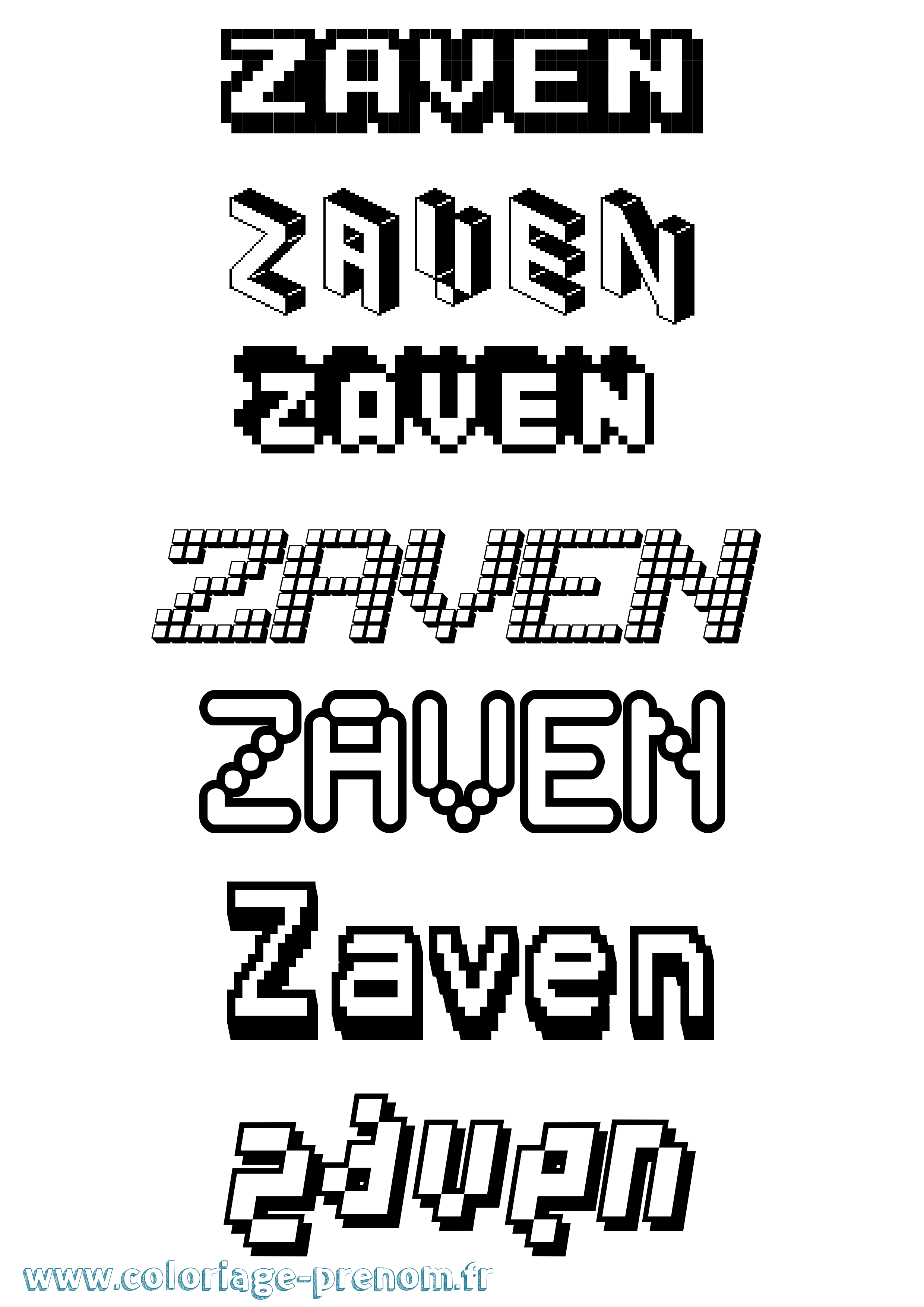 Coloriage Zaven Pixel Coloriage prénom Zaven Pixel