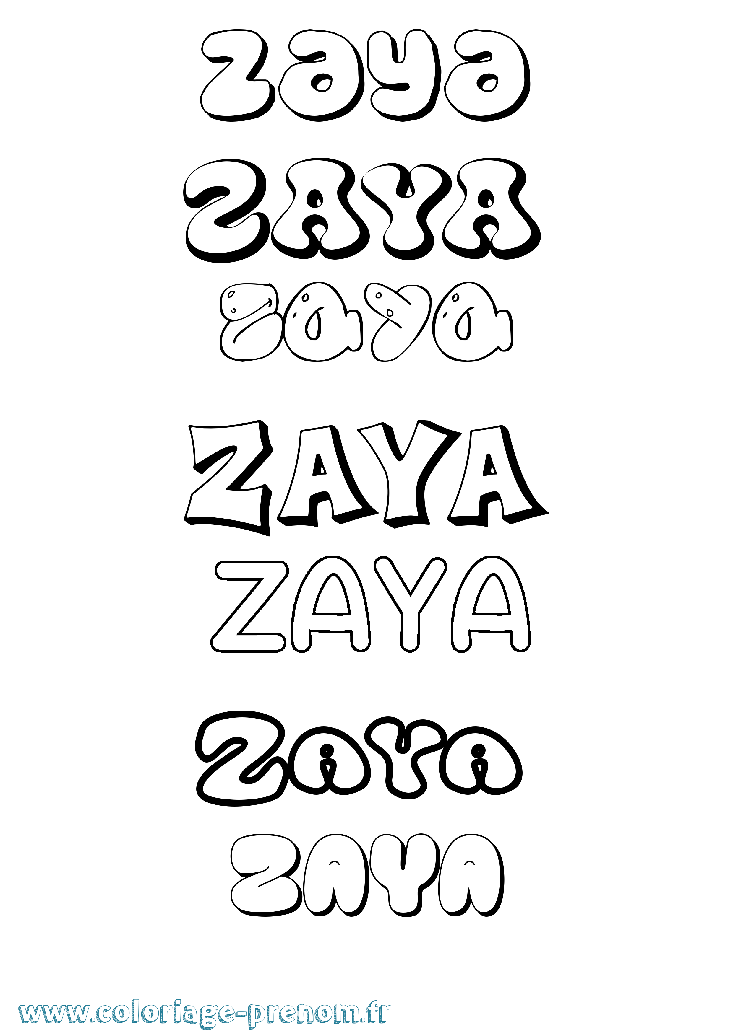 Coloriage Zaya Bubble Coloriage prénom Zaya Bubble