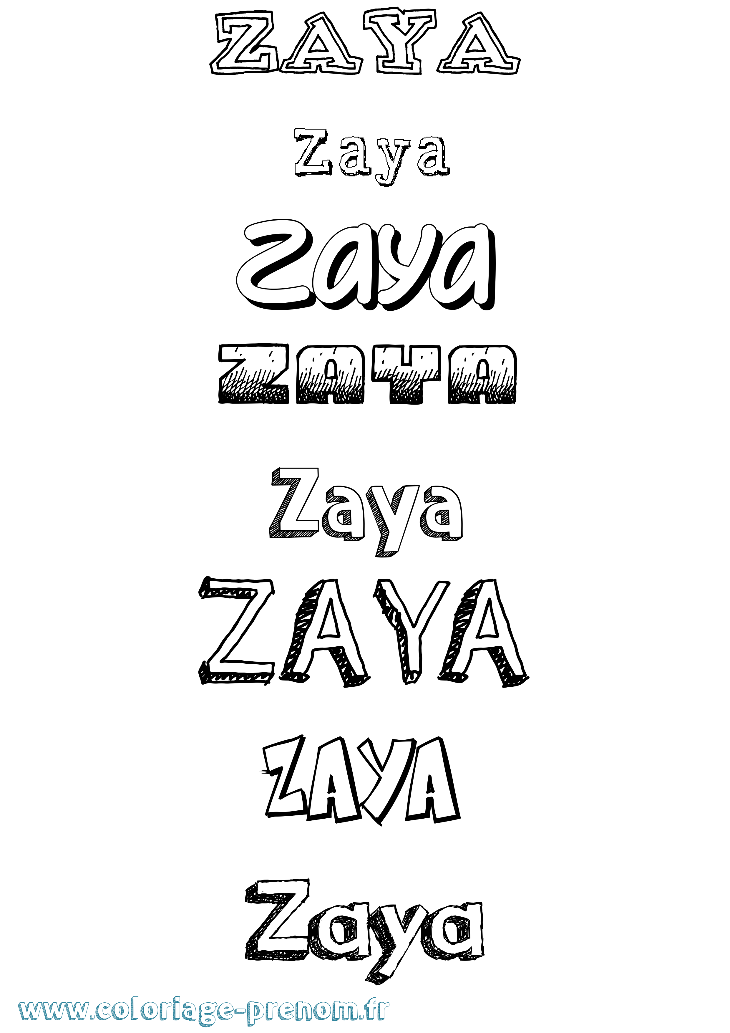 Coloriage prénom Zaya Dessiné