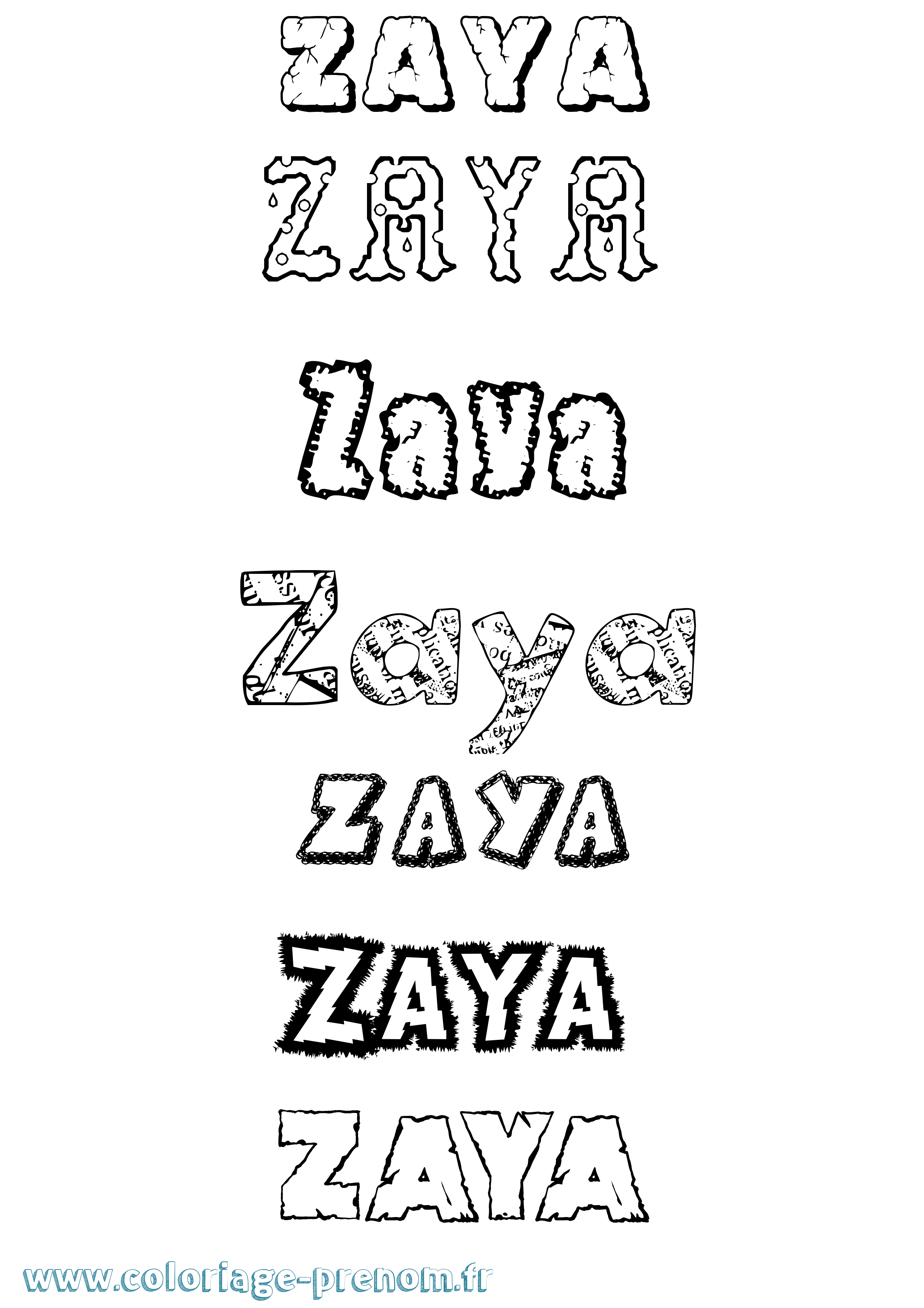 Coloriage Zaya Destructuré Coloriage prénom Zaya Destructuré