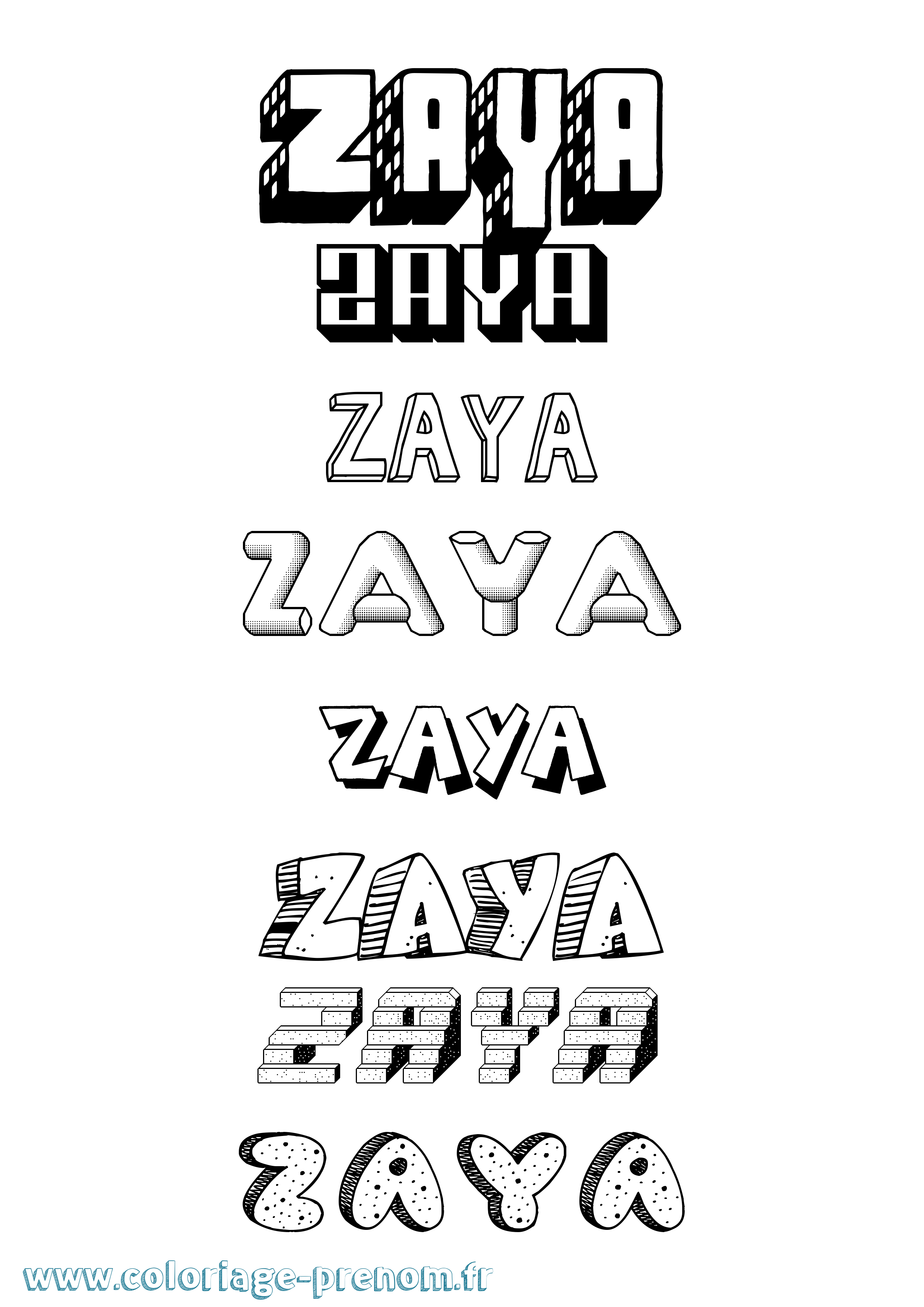Coloriage prénom Zaya Effet 3D