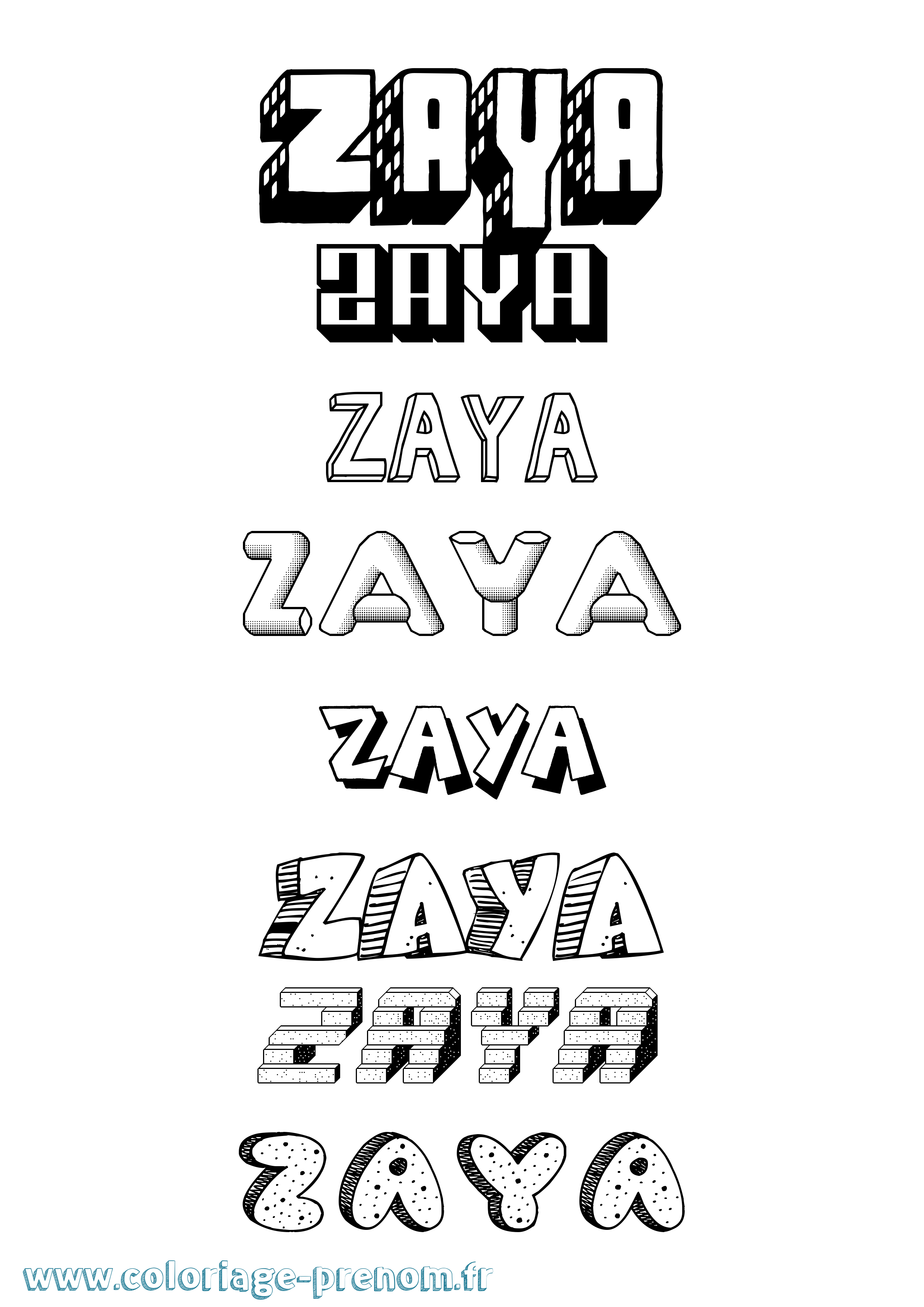 Coloriage Zaya Effet 3D Coloriage prénom Zaya Effet 3D
