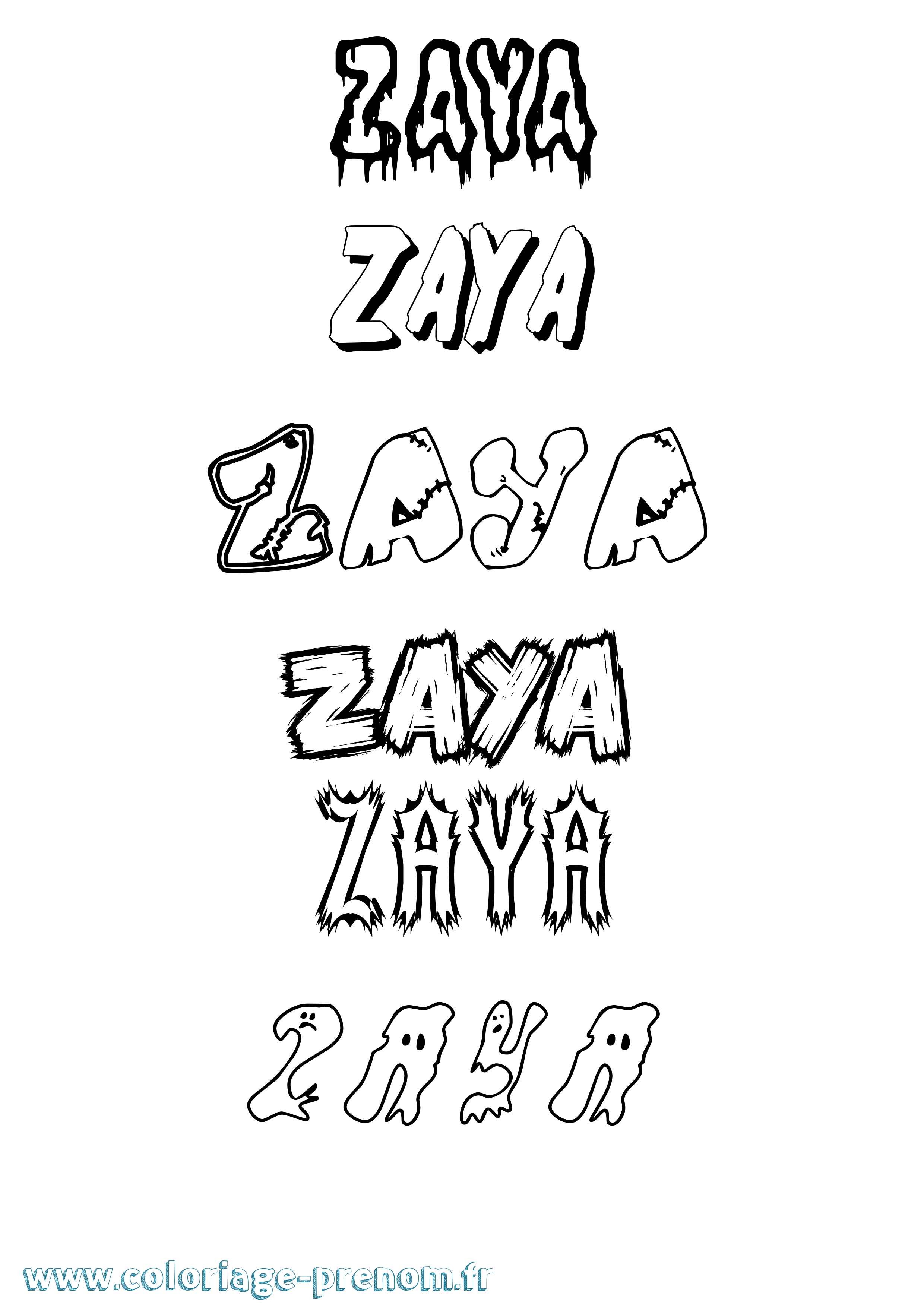 Coloriage prénom Zaya Frisson