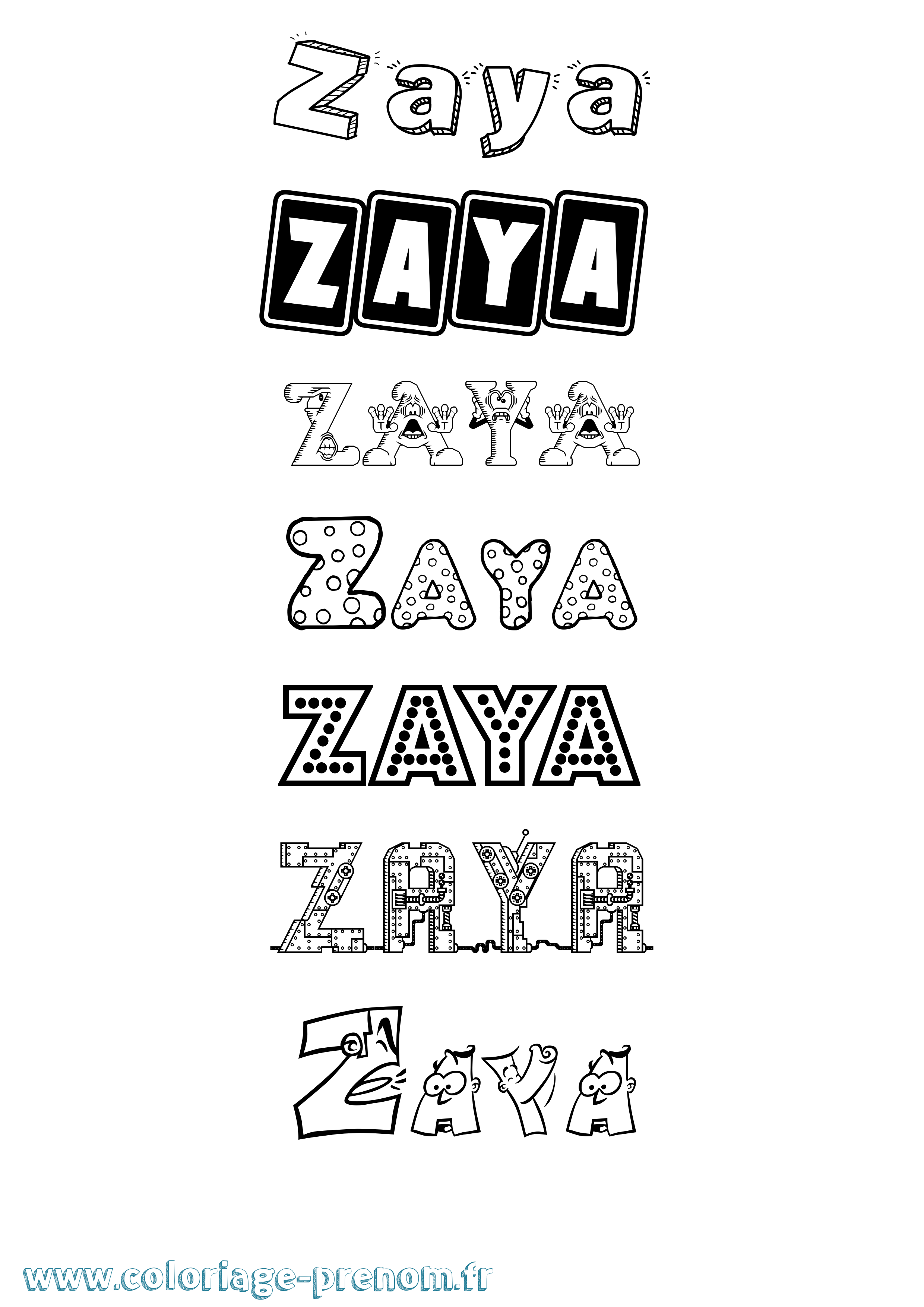 Coloriage Zaya Fun Coloriage prénom Zaya Fun