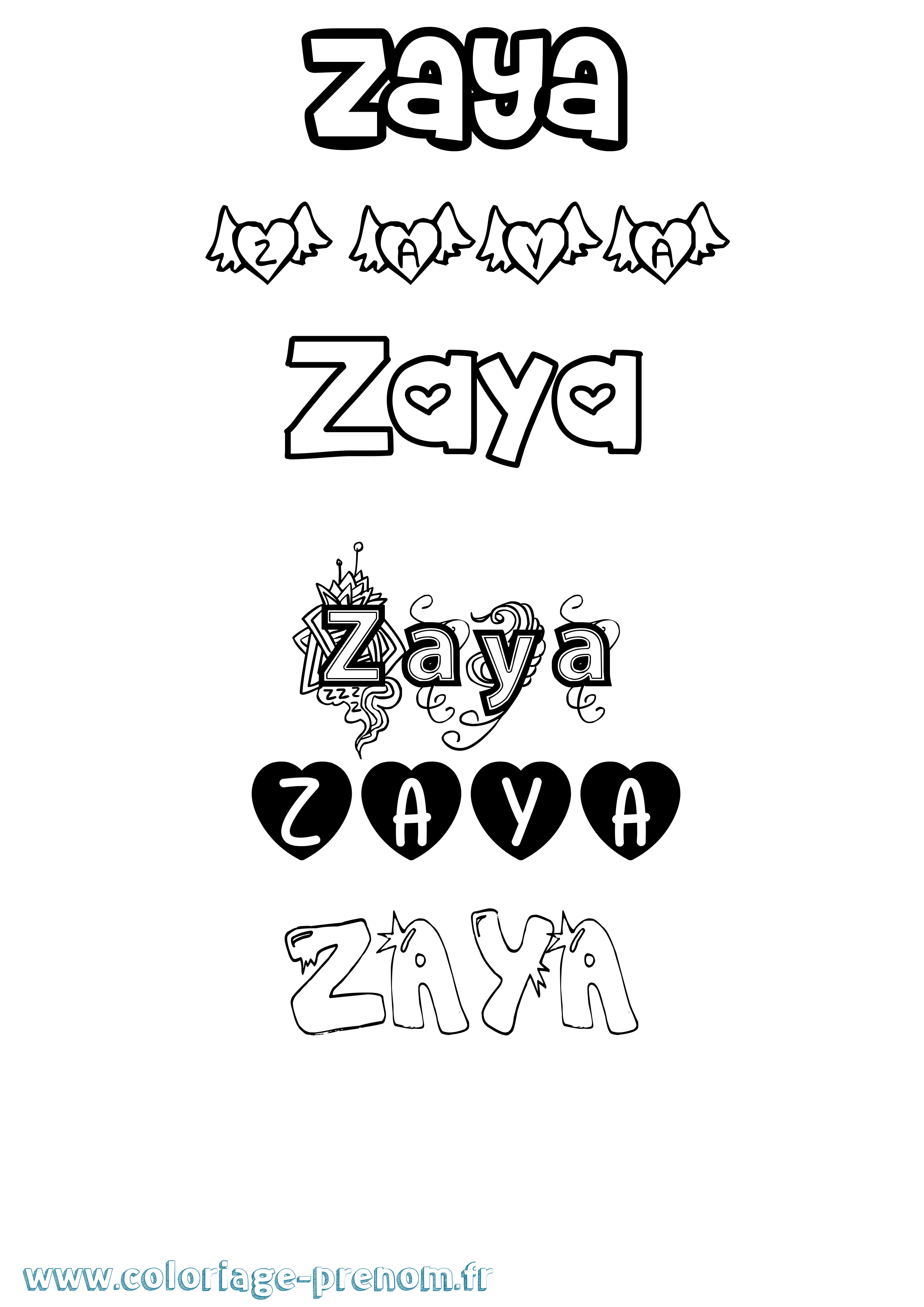 Coloriage prénom Zaya Girly