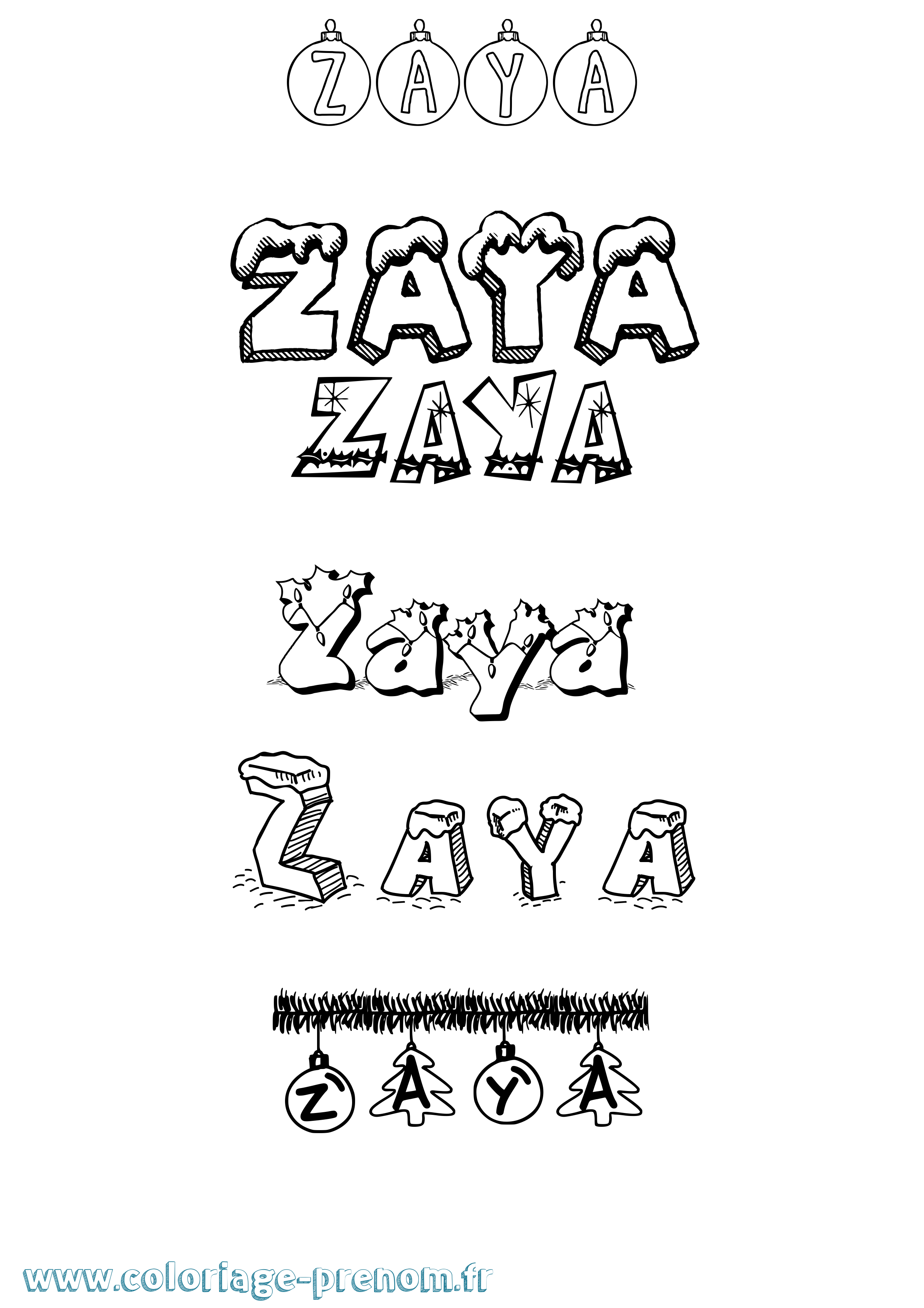 Coloriage prénom Zaya Noël