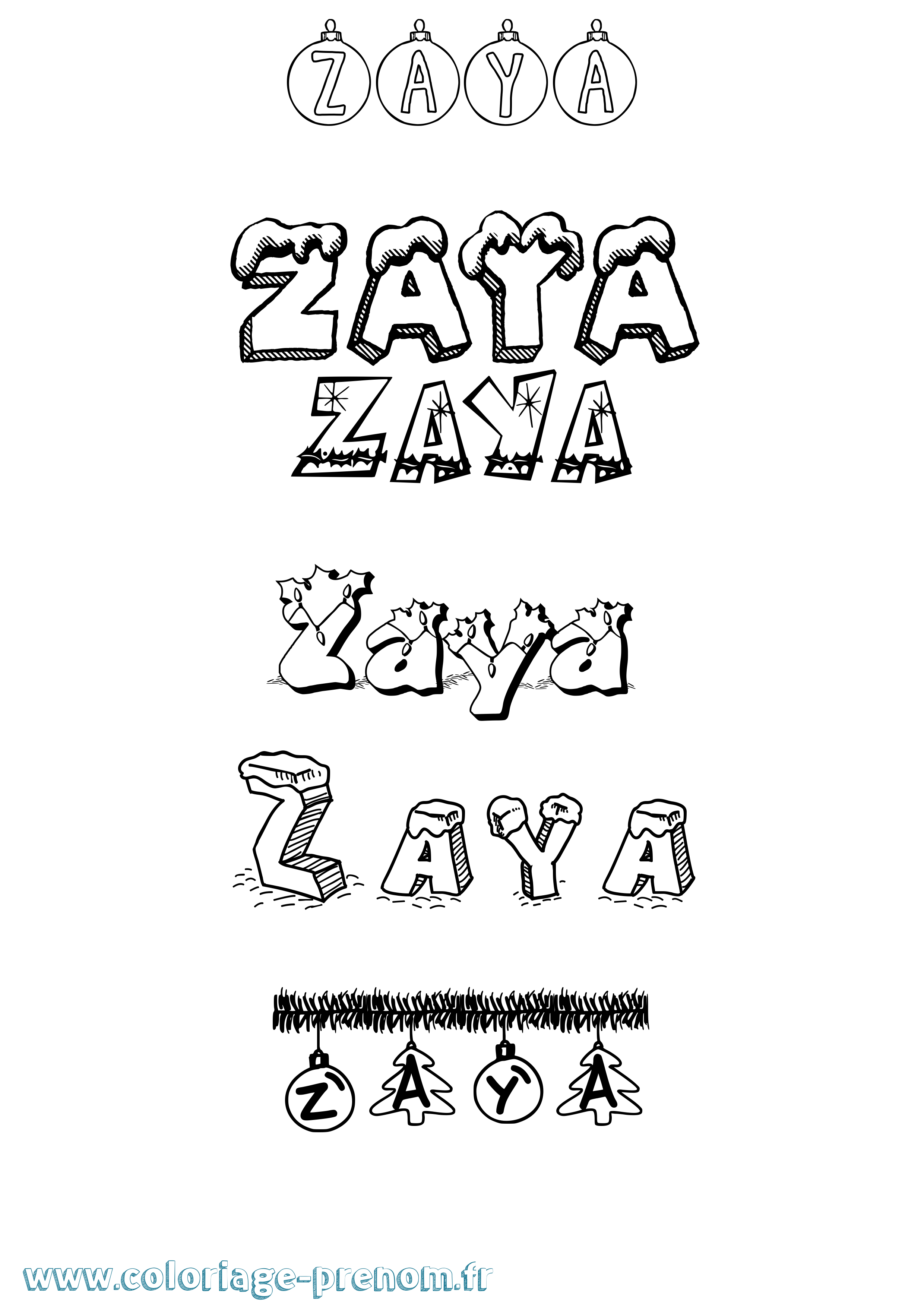 Coloriage Zaya Noël Coloriage prénom Zaya Noël