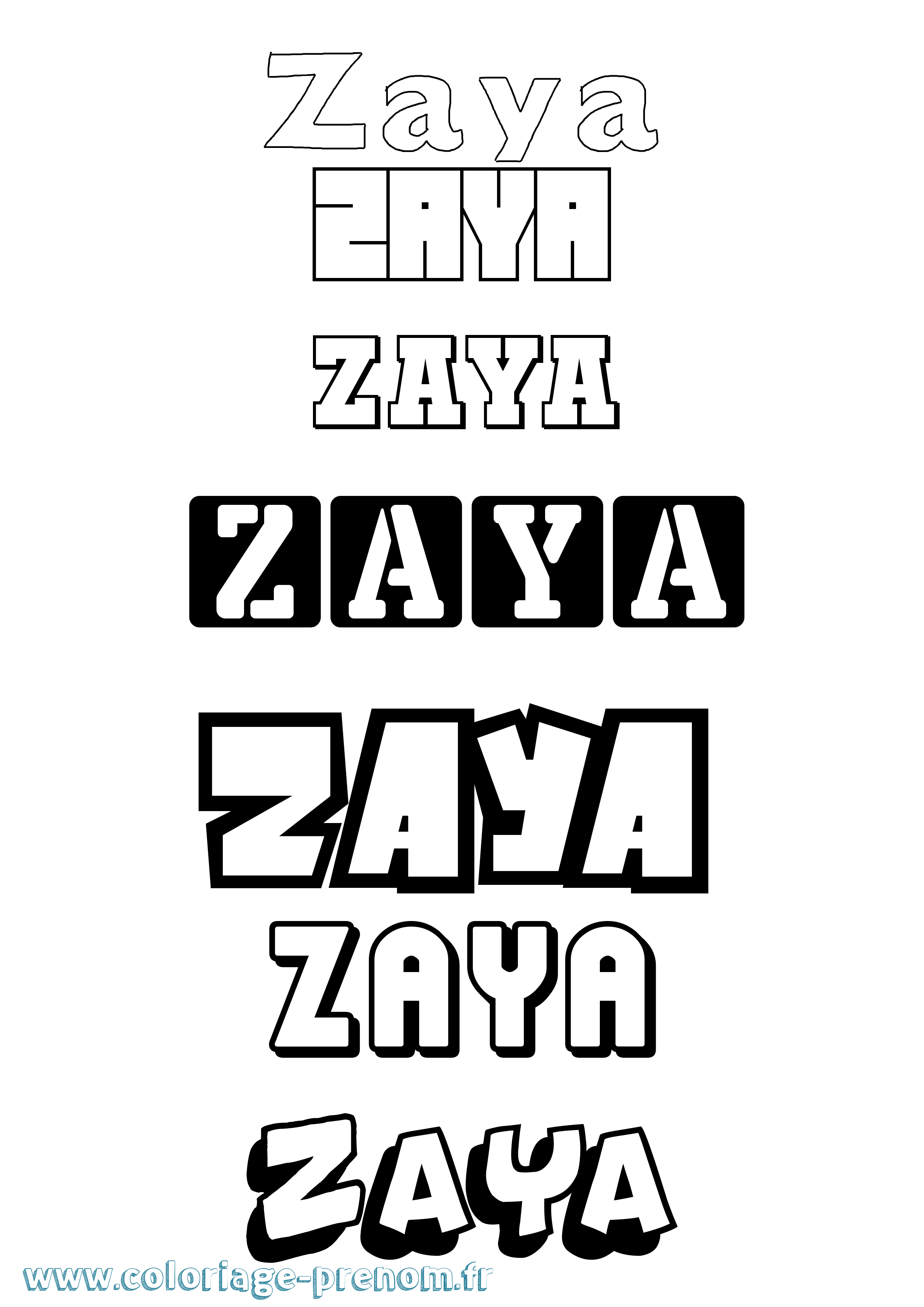 Coloriage prénom Zaya Simple