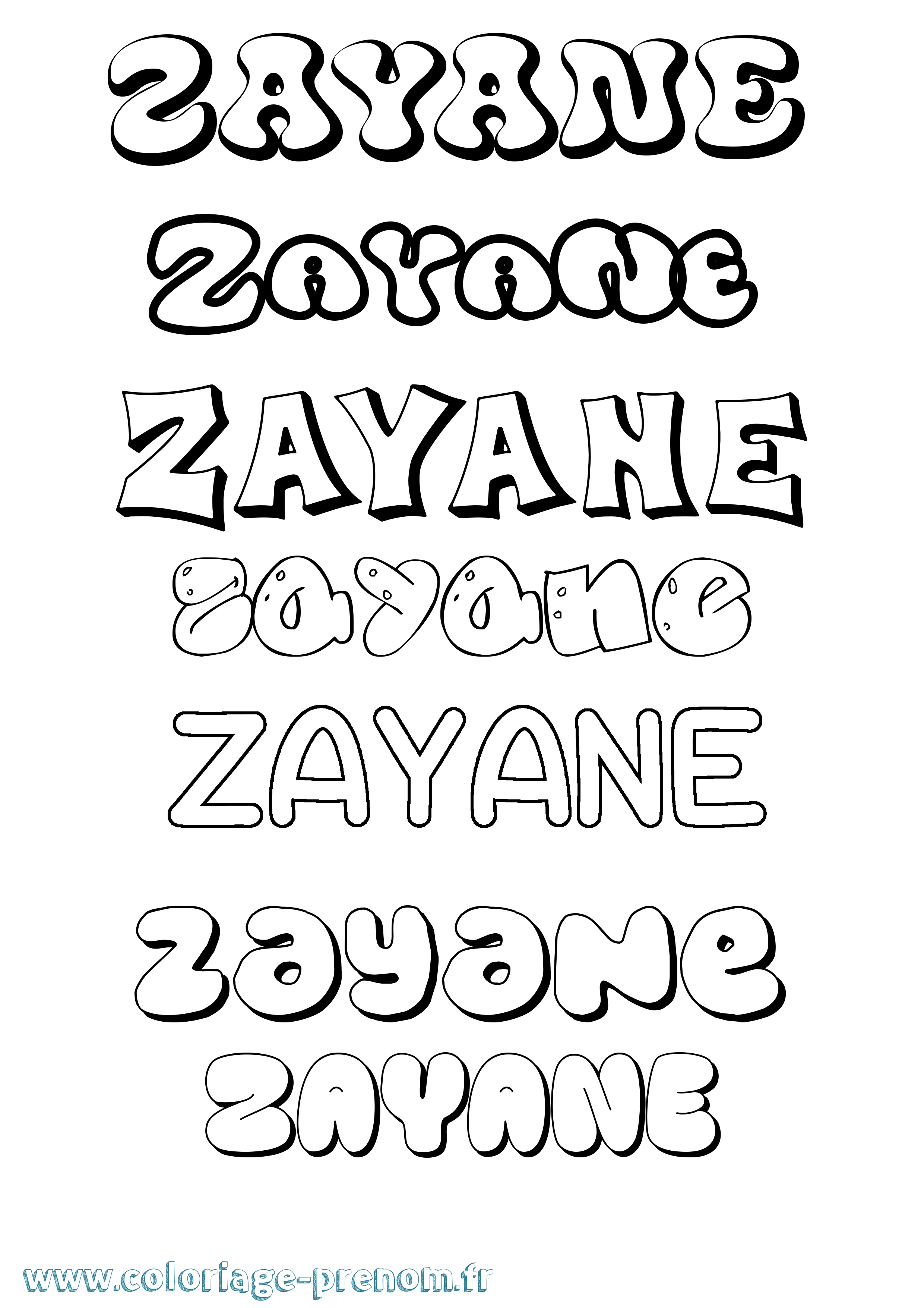 Coloriage Zayane Bubble Coloriage prénom Zayane Bubble