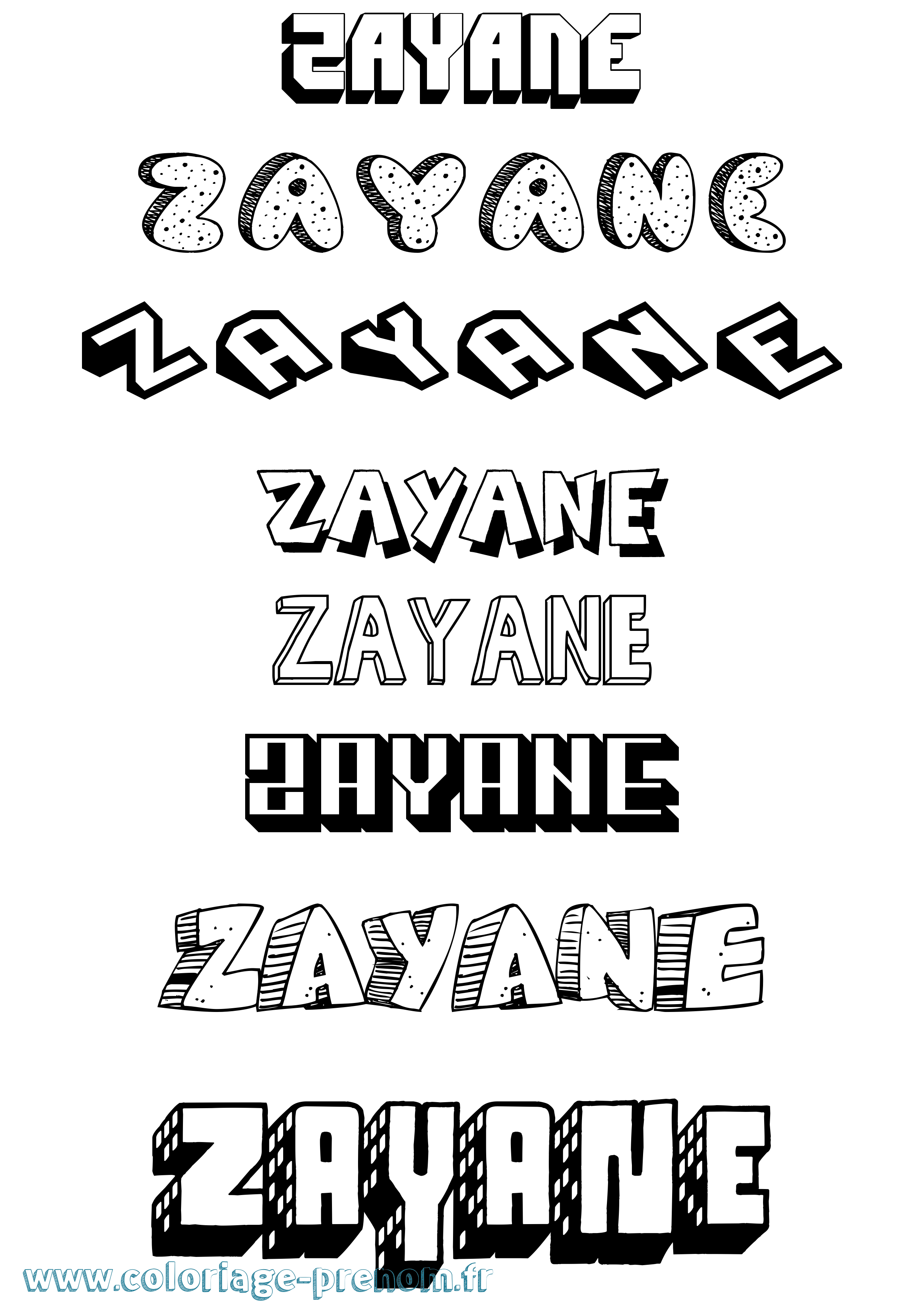Coloriage Zayane Effet 3D Coloriage prénom Zayane Effet 3D