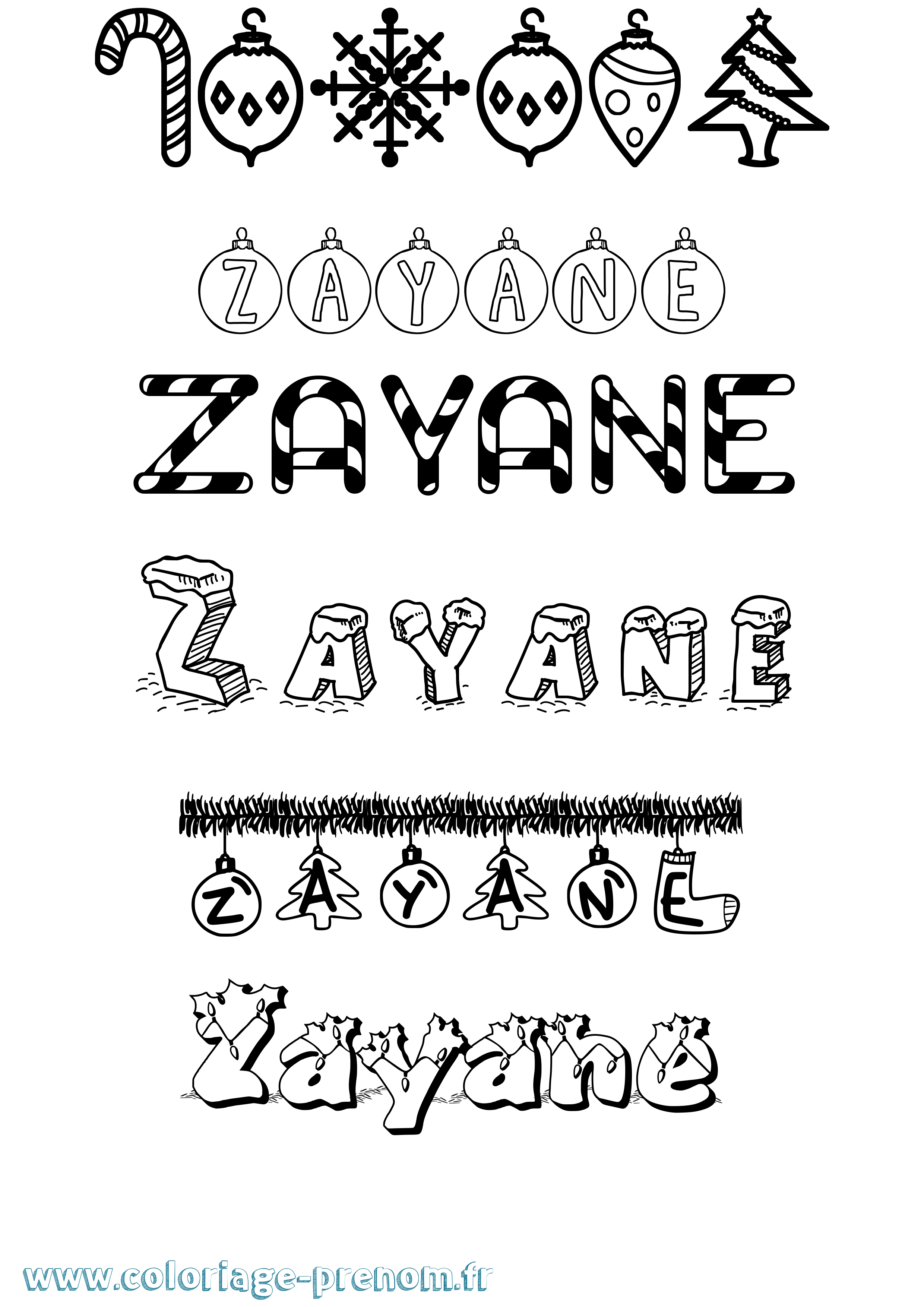 Coloriage Zayane Noël Coloriage prénom Zayane Noël