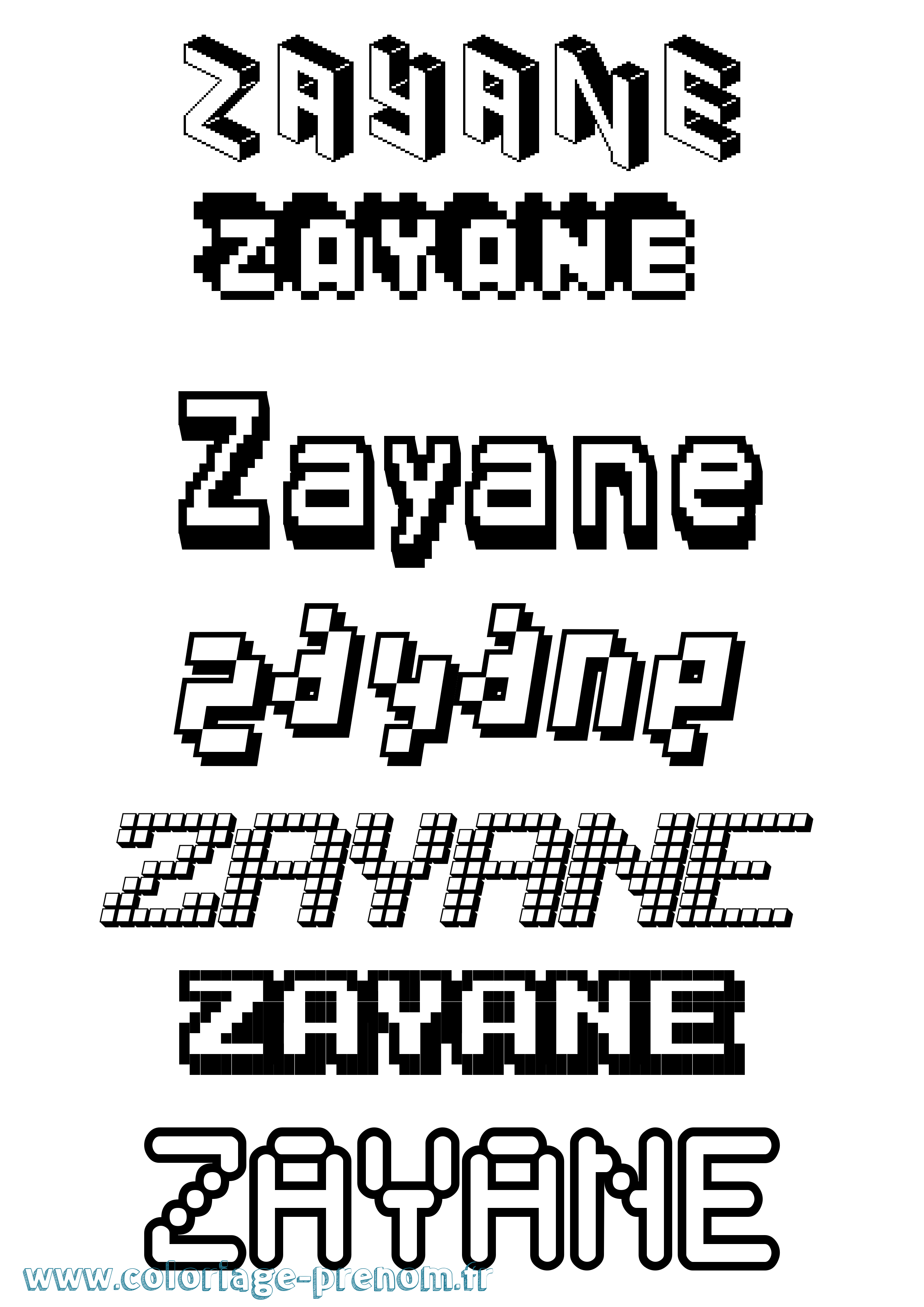 Coloriage Zayane Pixel Coloriage prénom Zayane Pixel