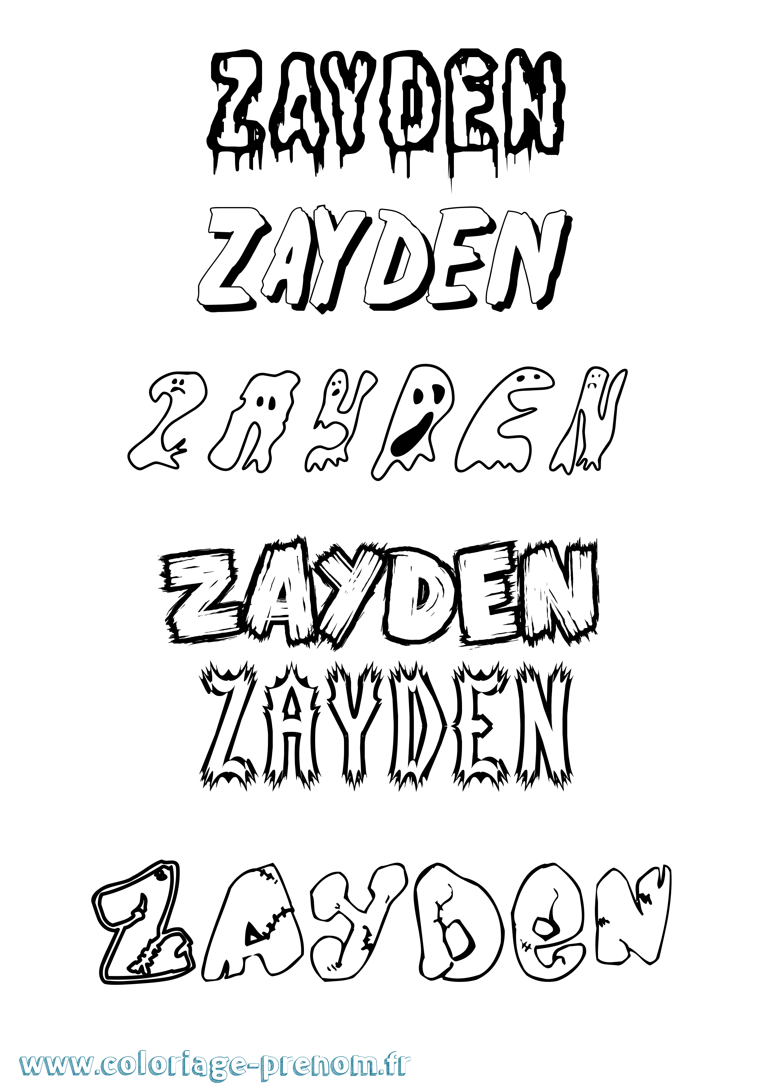 Coloriage prénom Zayden Frisson