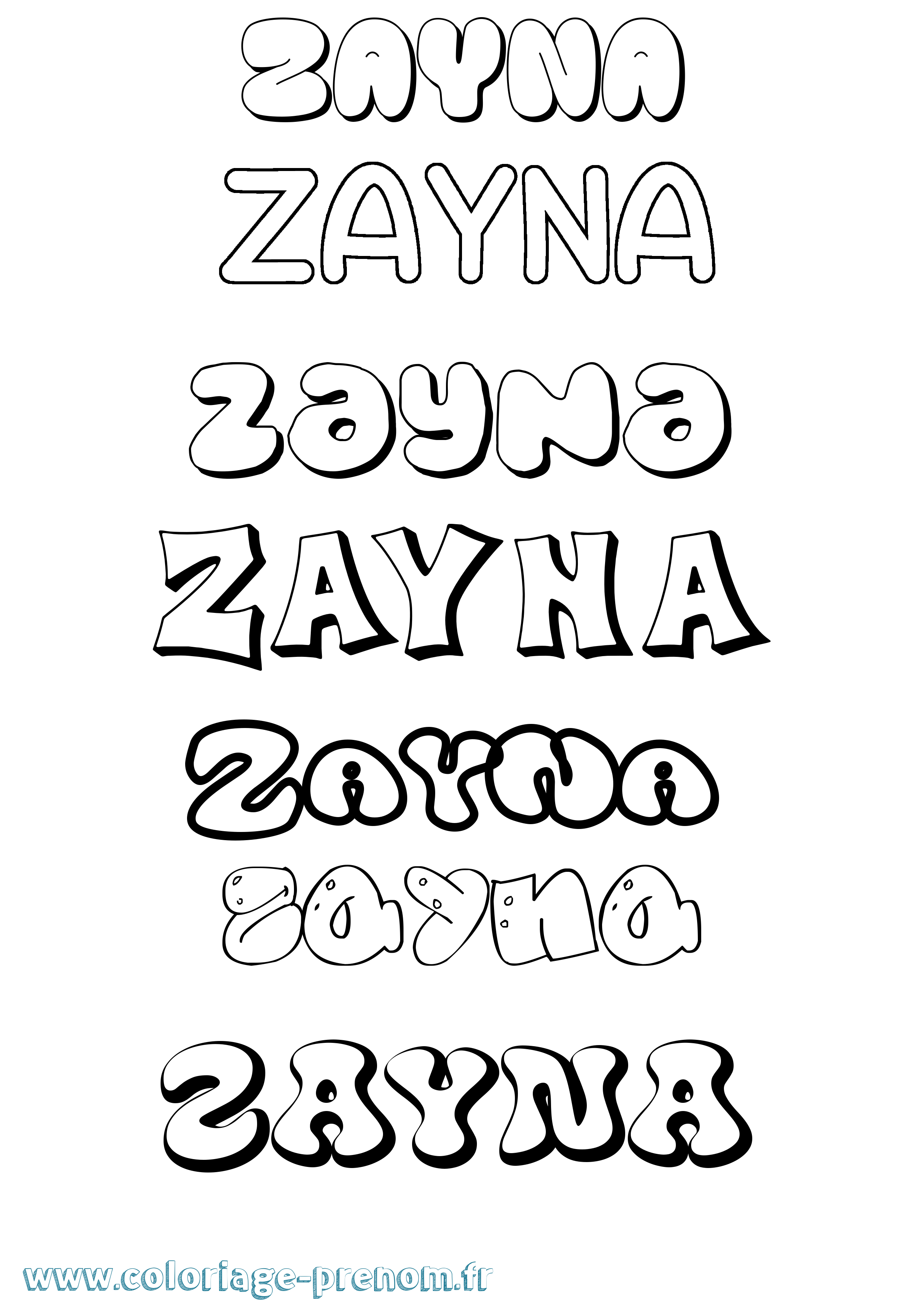 Coloriage prénom Zayna Bubble