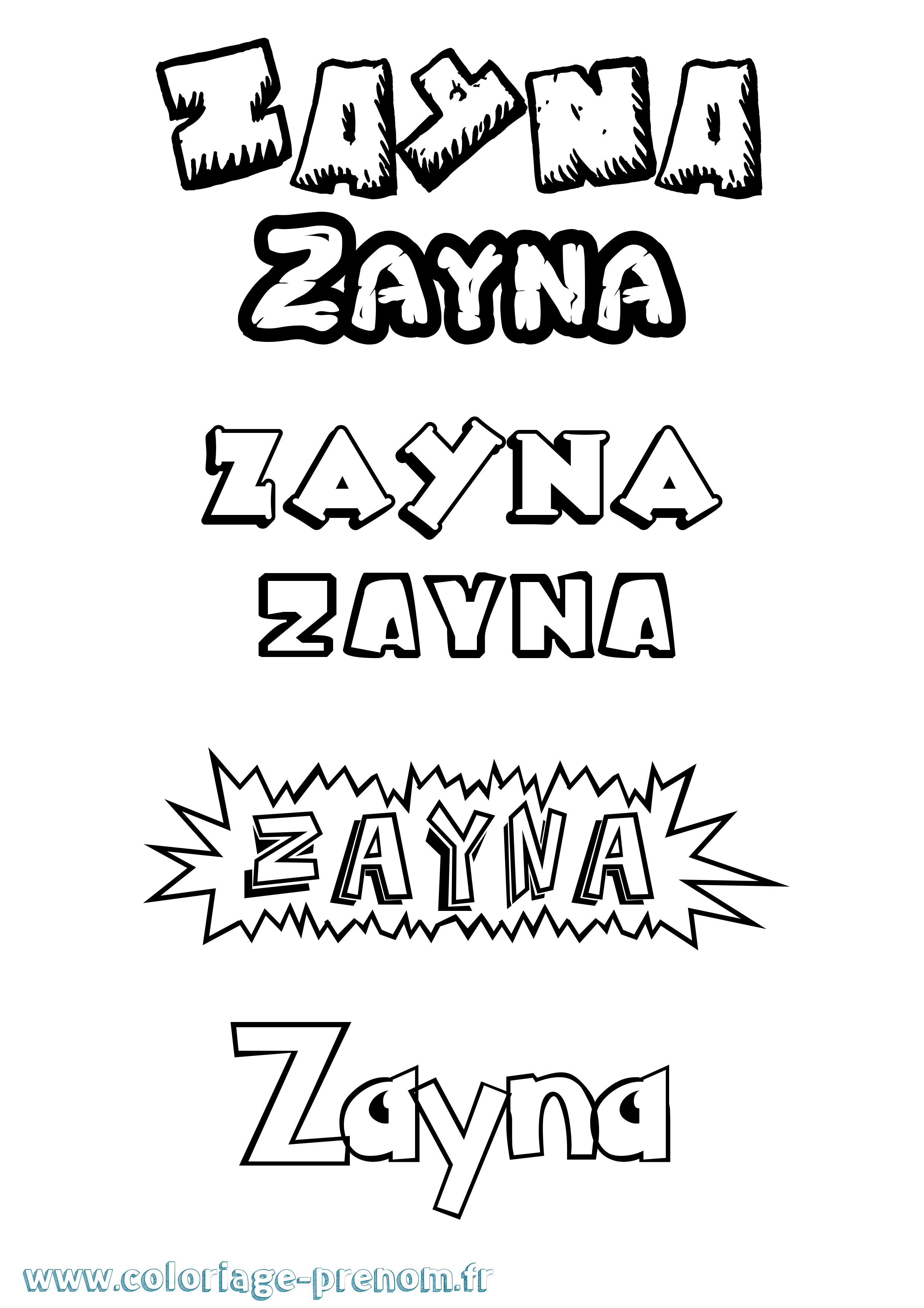 Coloriage prénom Zayna Dessin Animé