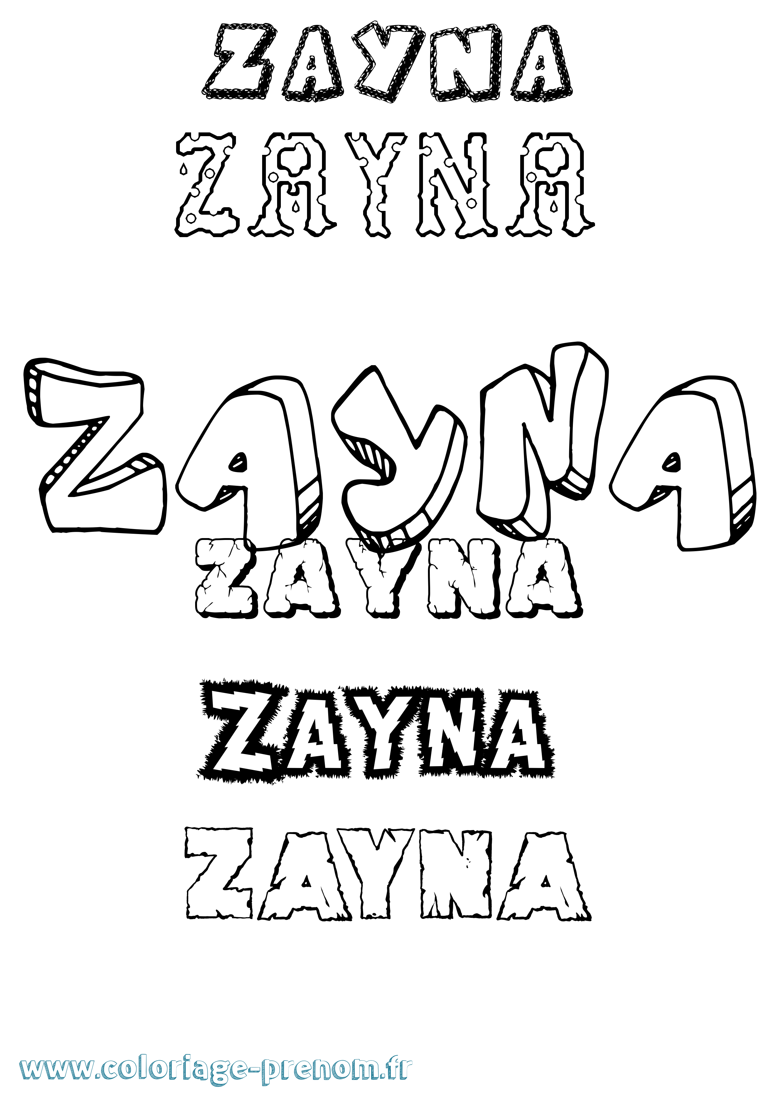 Coloriage prénom Zayna Destructuré