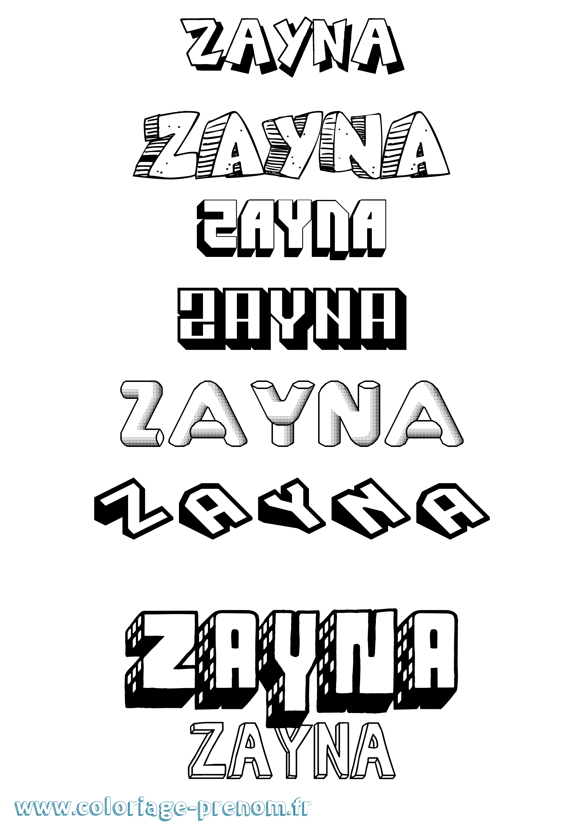 Coloriage prénom Zayna Effet 3D