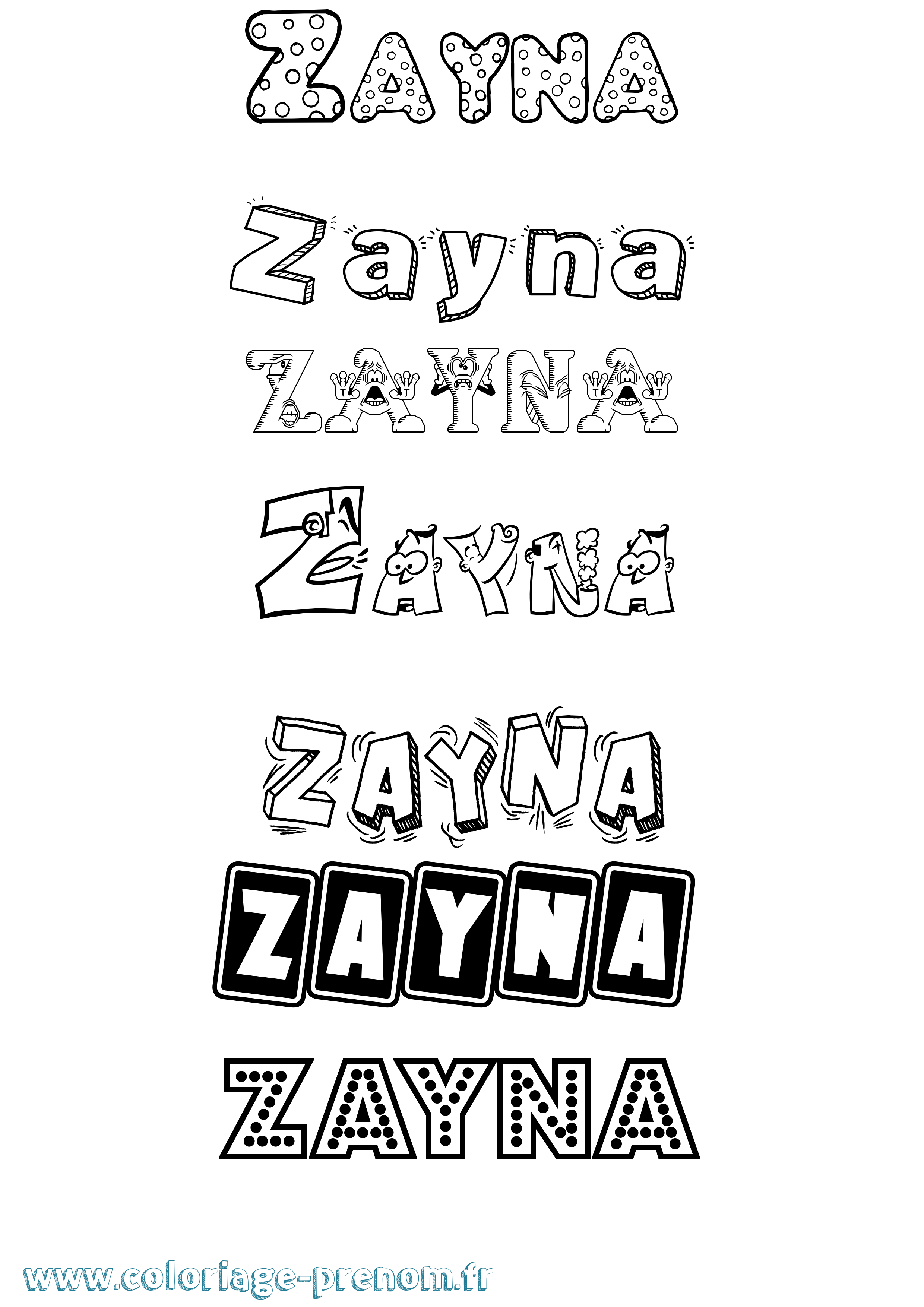Coloriage prénom Zayna Fun