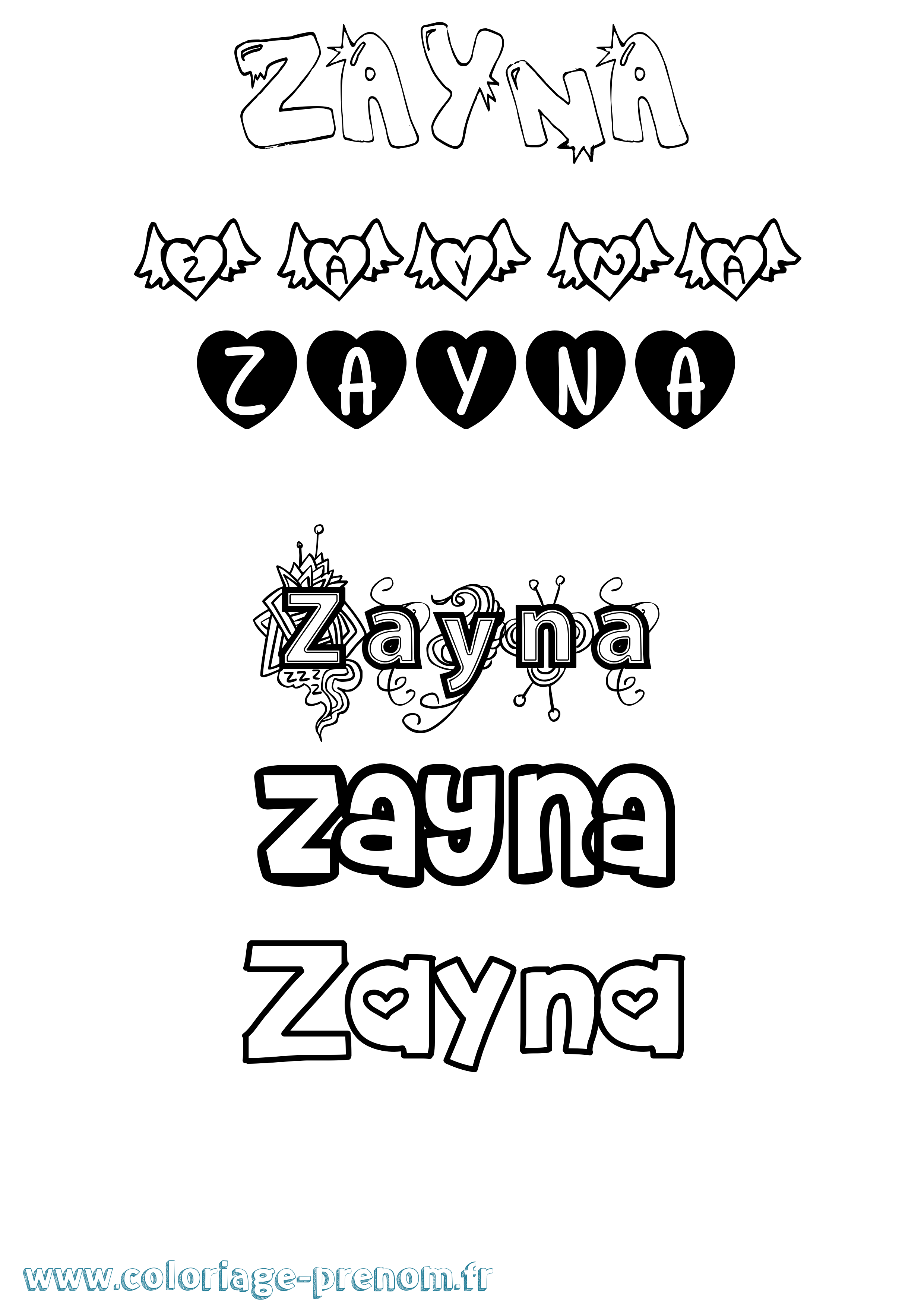 Coloriage prénom Zayna Girly
