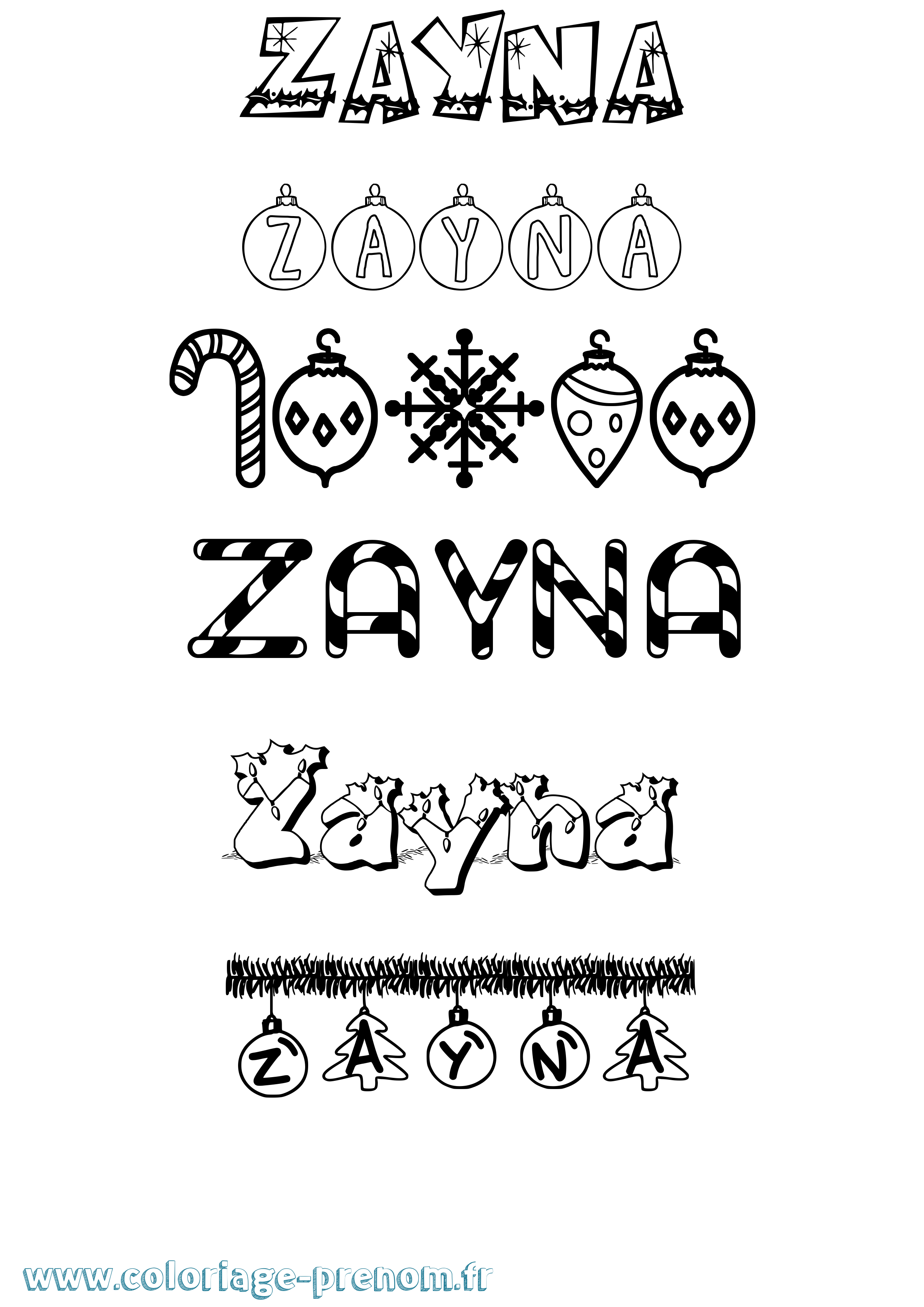 Coloriage prénom Zayna Noël