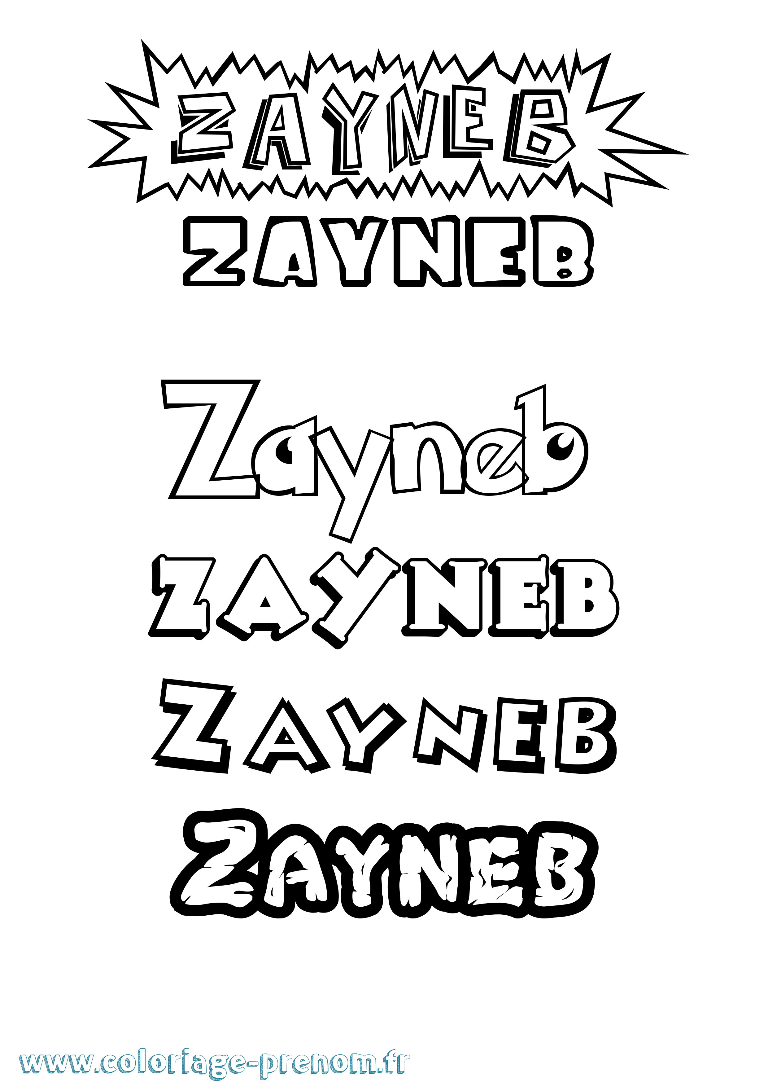 Coloriage prénom Zayneb Dessin Animé