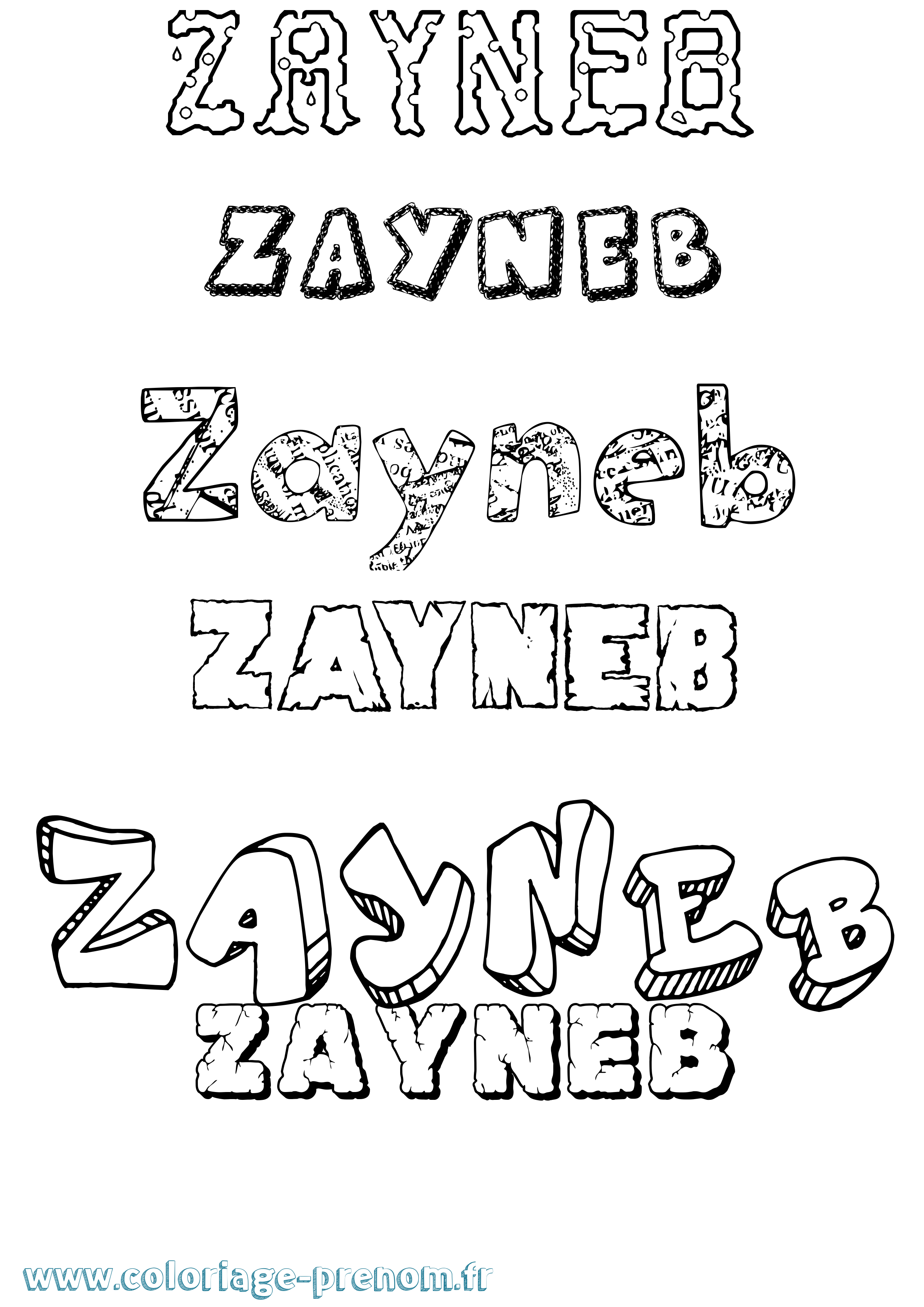 Coloriage prénom Zayneb Destructuré
