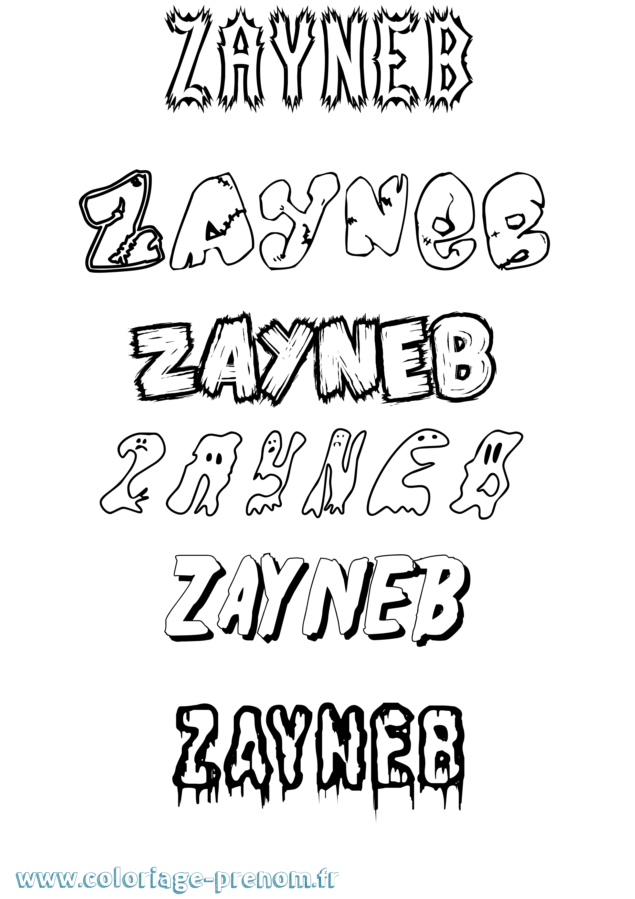 Coloriage prénom Zayneb Frisson