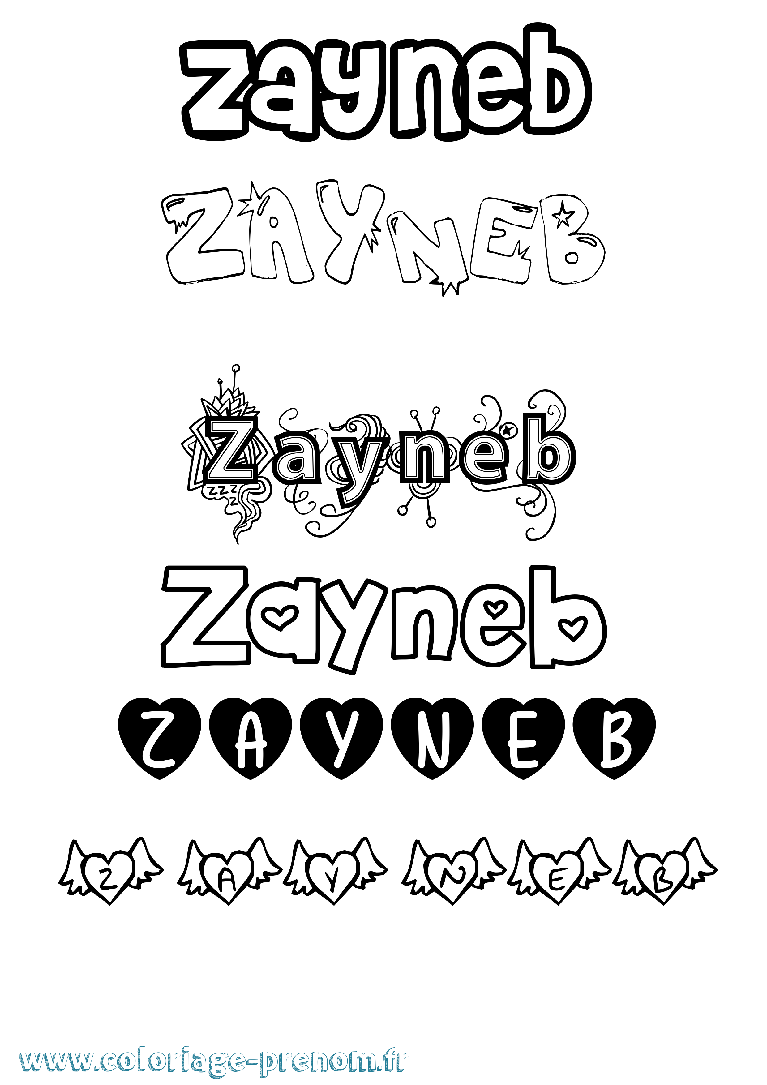 Coloriage prénom Zayneb Girly