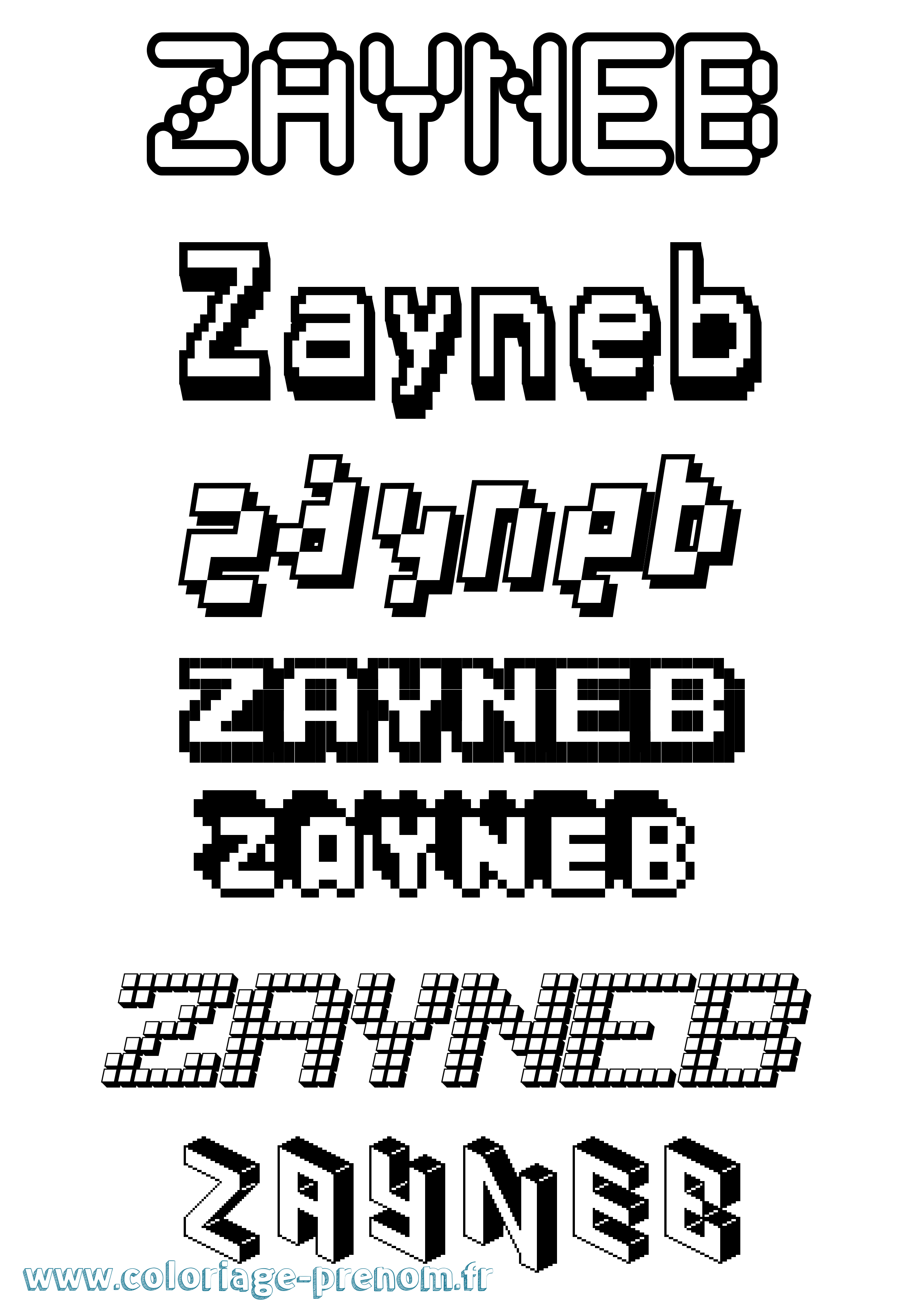 Coloriage prénom Zayneb Pixel