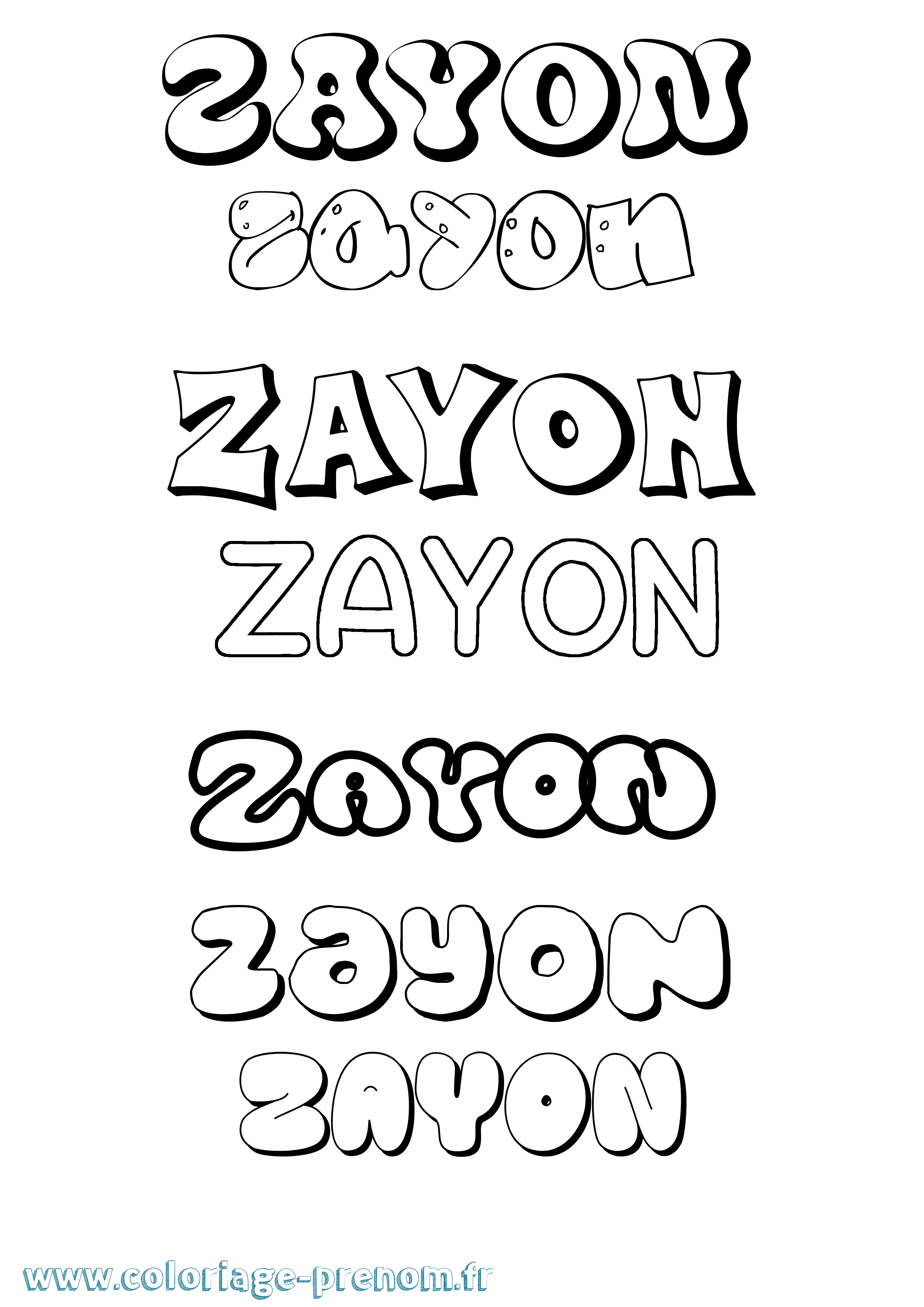 Coloriage Zayon Bubble Coloriage prénom Zayon Bubble