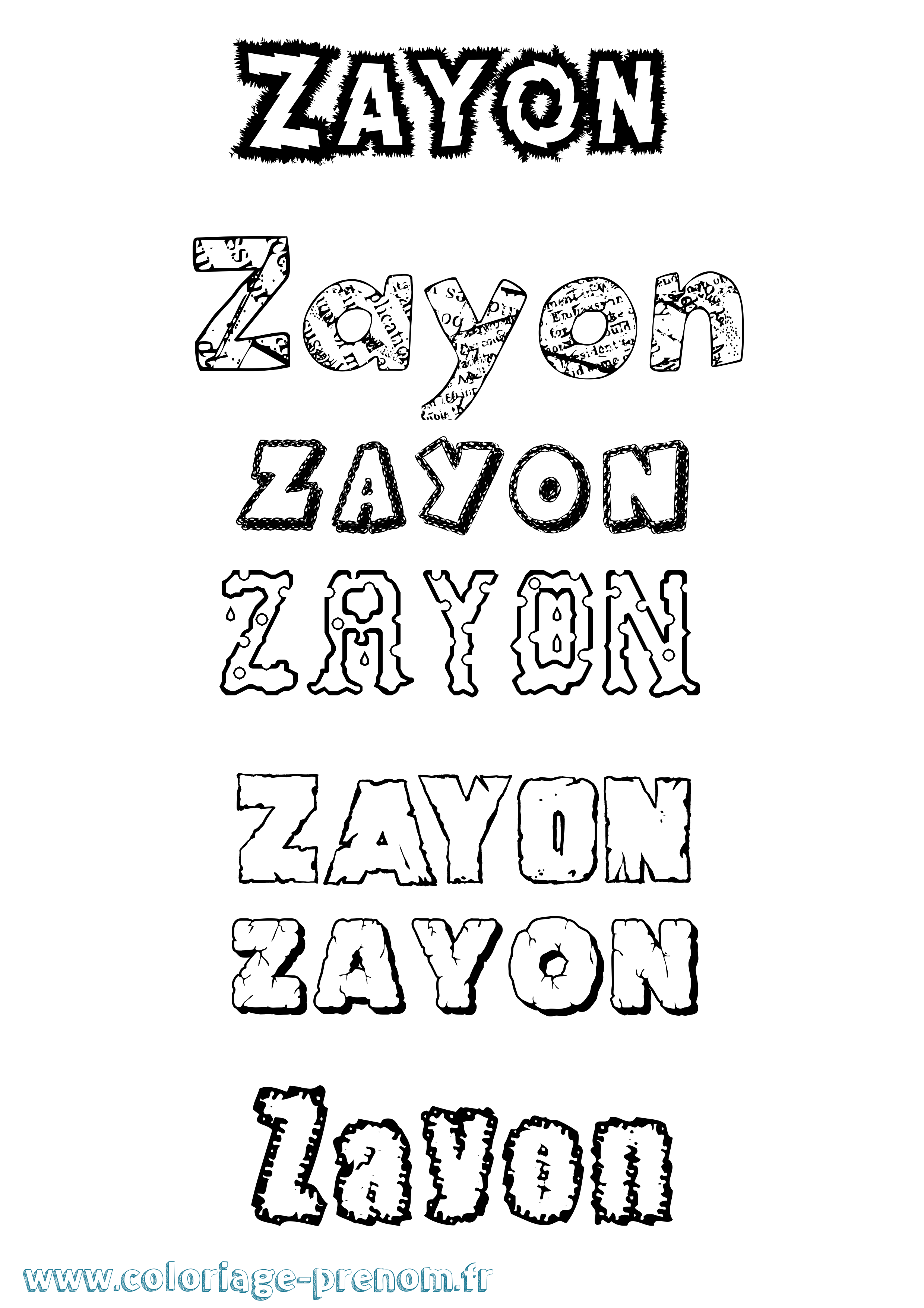 Coloriage Zayon Destructuré Coloriage prénom Zayon Destructuré