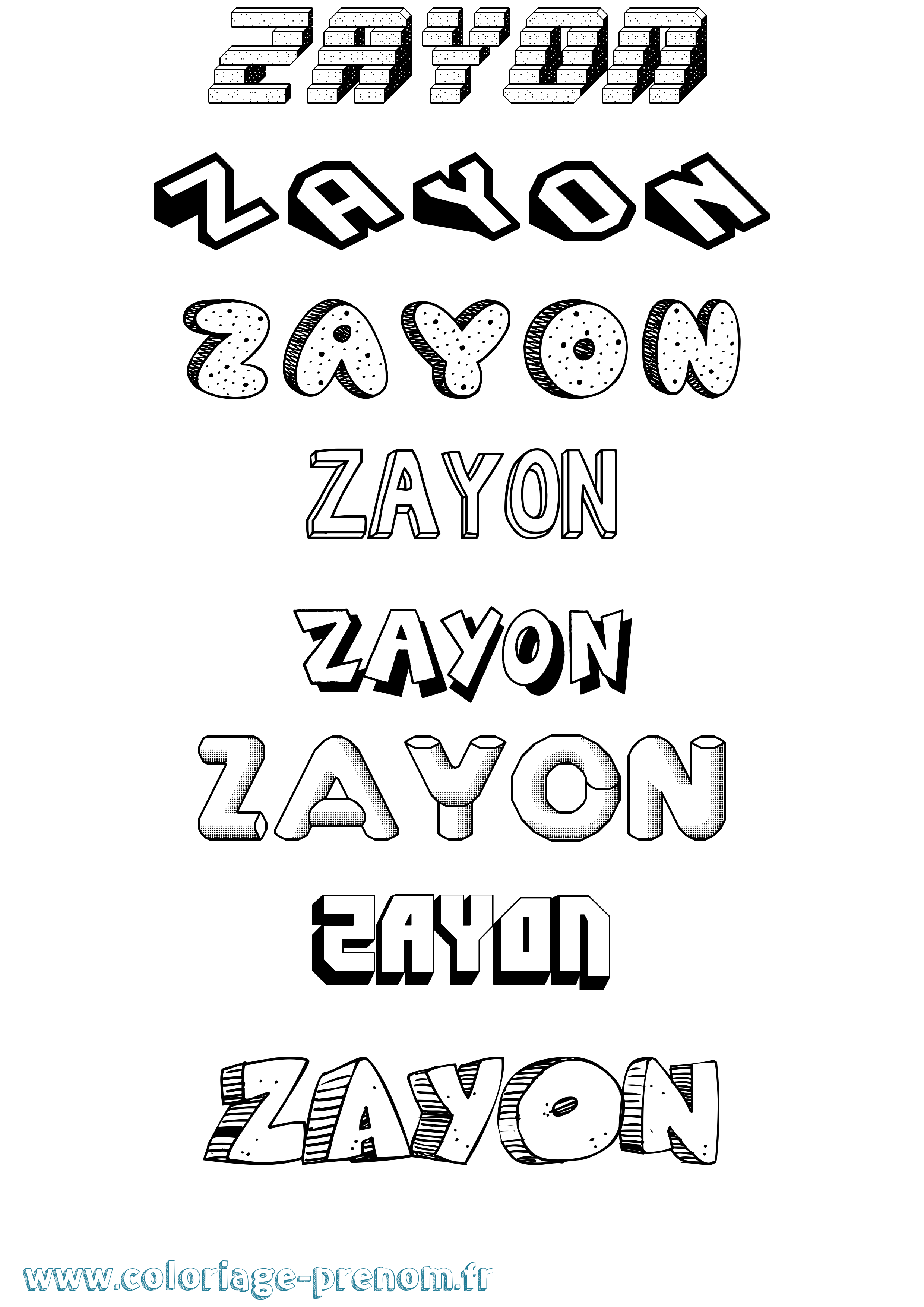 Coloriage Zayon Effet 3D Coloriage prénom Zayon Effet 3D