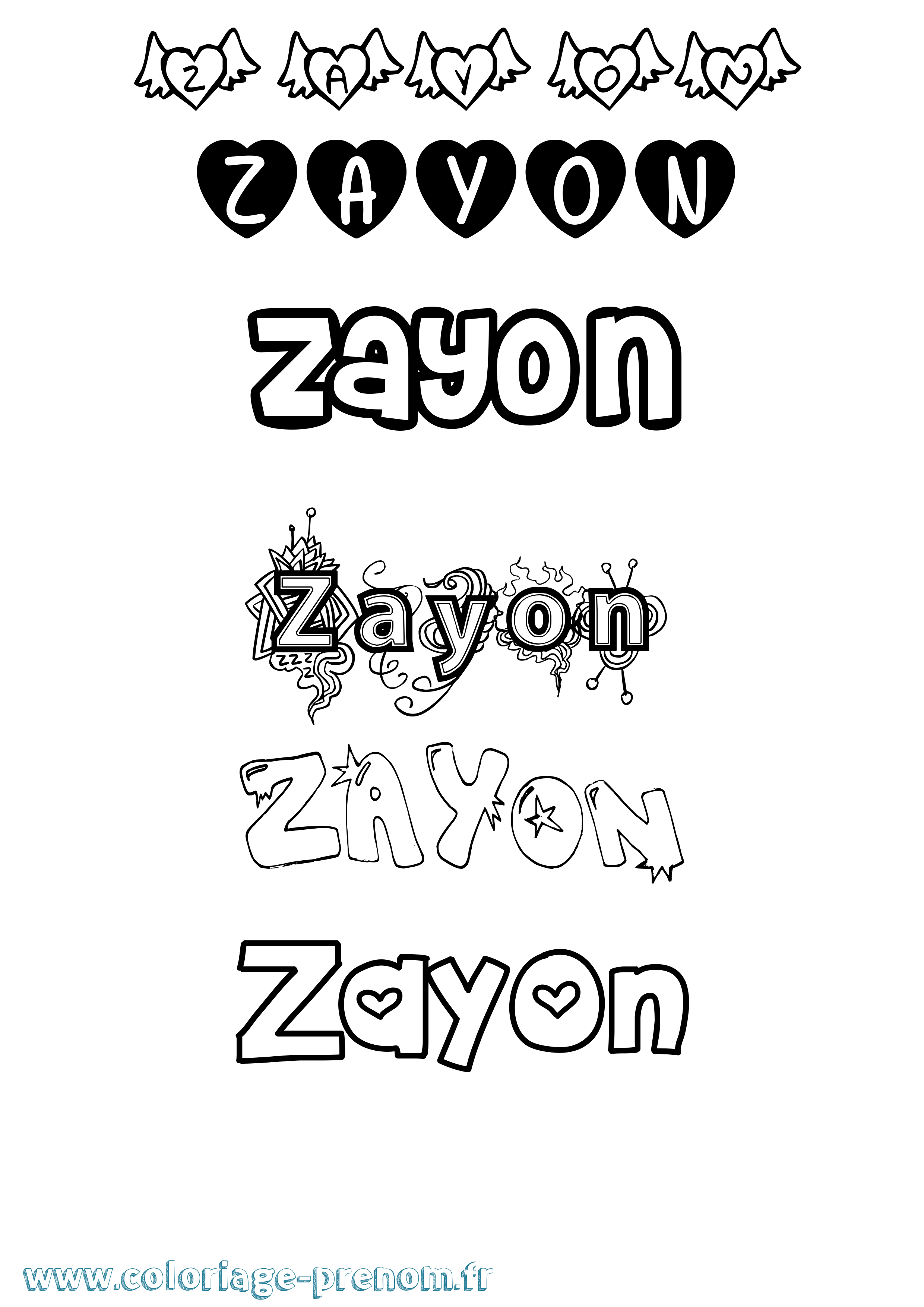 Coloriage Zayon Girly Coloriage prénom Zayon Girly