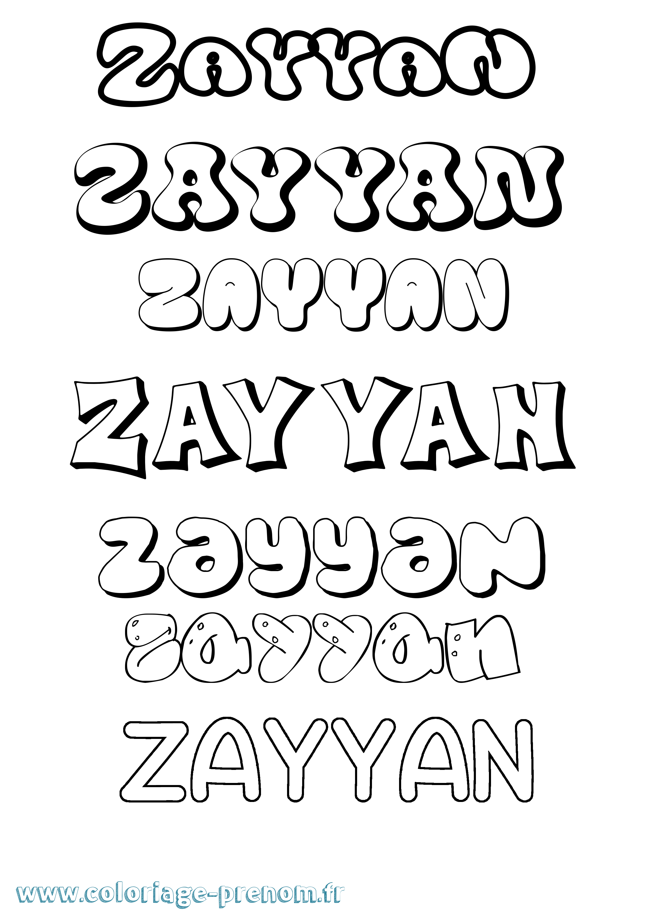 Coloriage Zayyan Bubble Coloriage prénom Zayyan Bubble