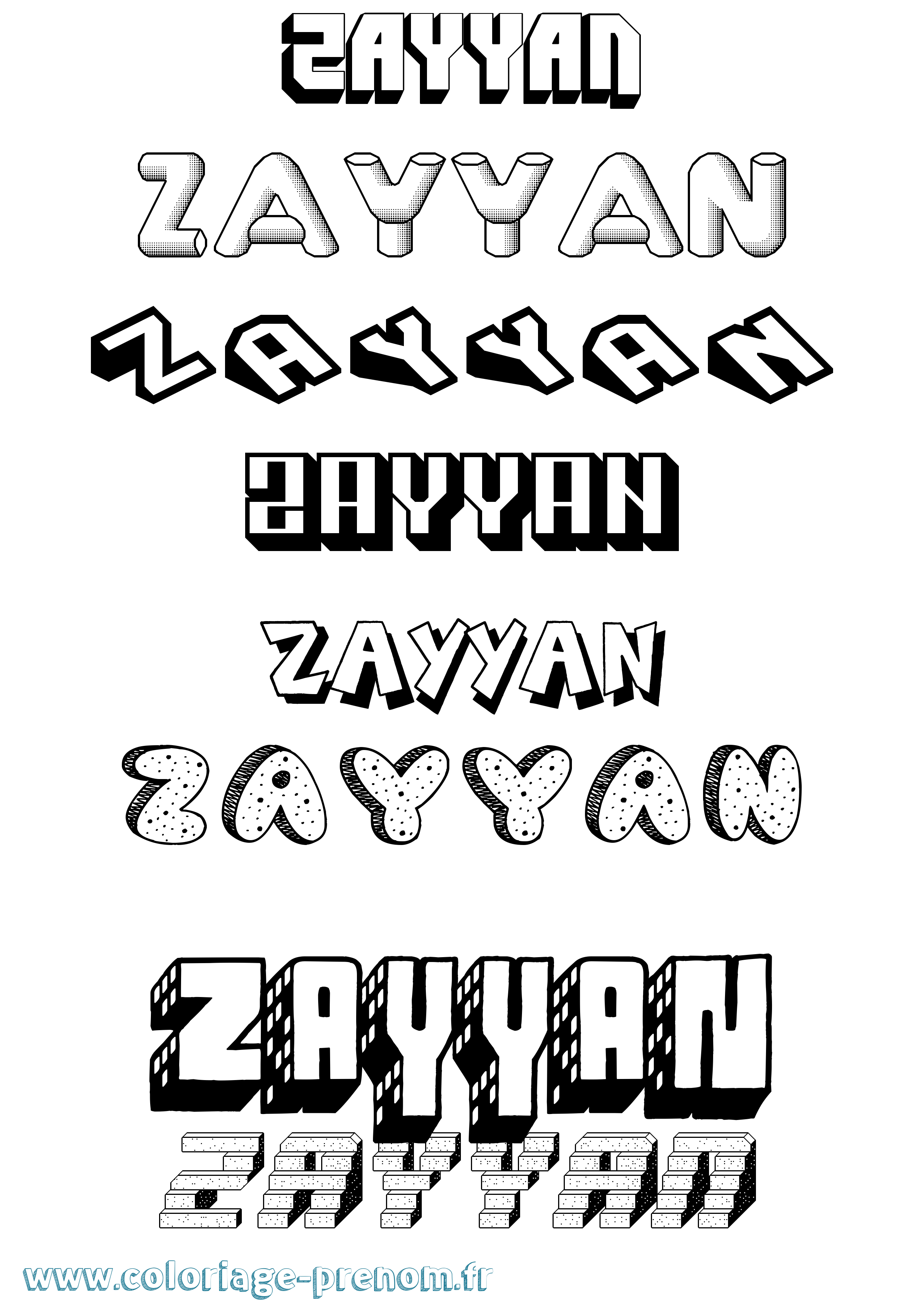 Coloriage Zayyan Effet 3D Coloriage prénom Zayyan Effet 3D