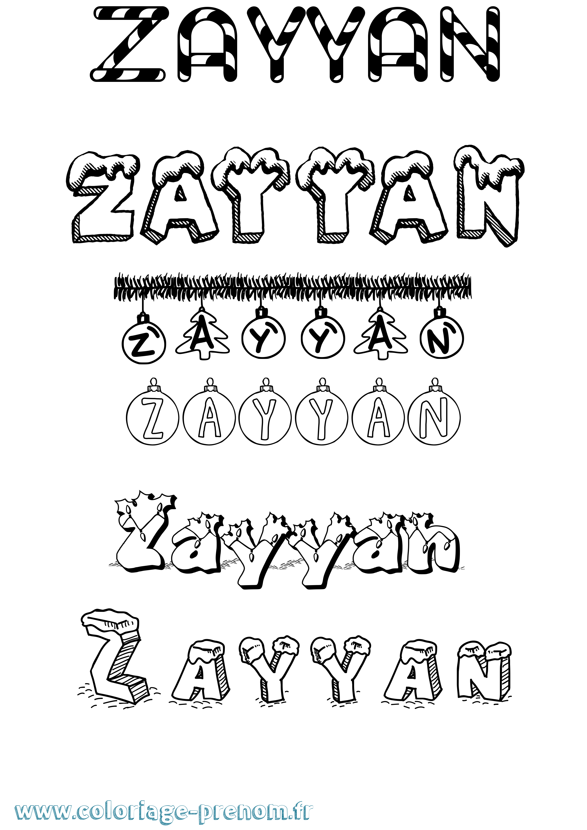 Coloriage Zayyan Noël Coloriage prénom Zayyan Noël