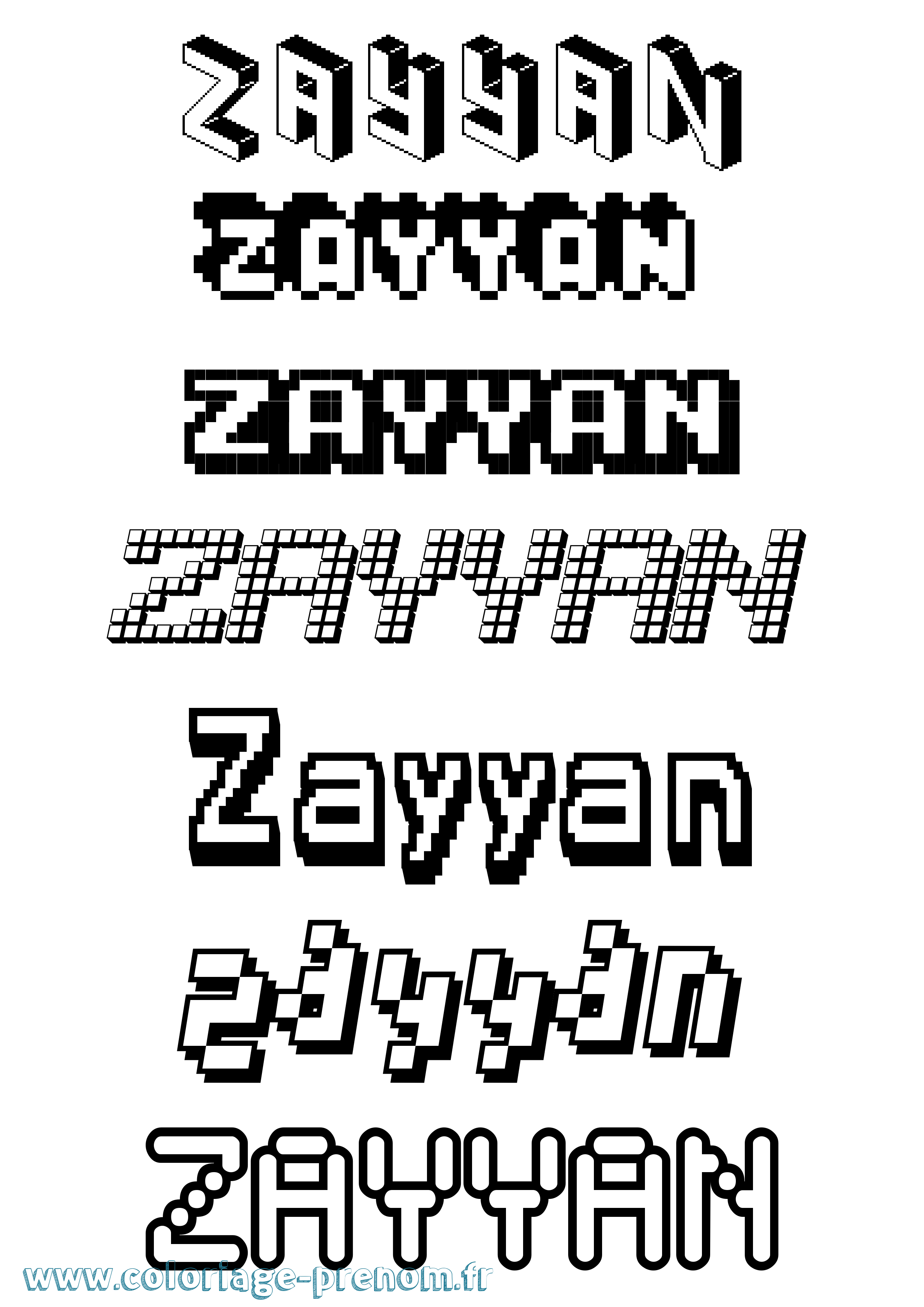 Coloriage Zayyan Pixel Coloriage prénom Zayyan Pixel