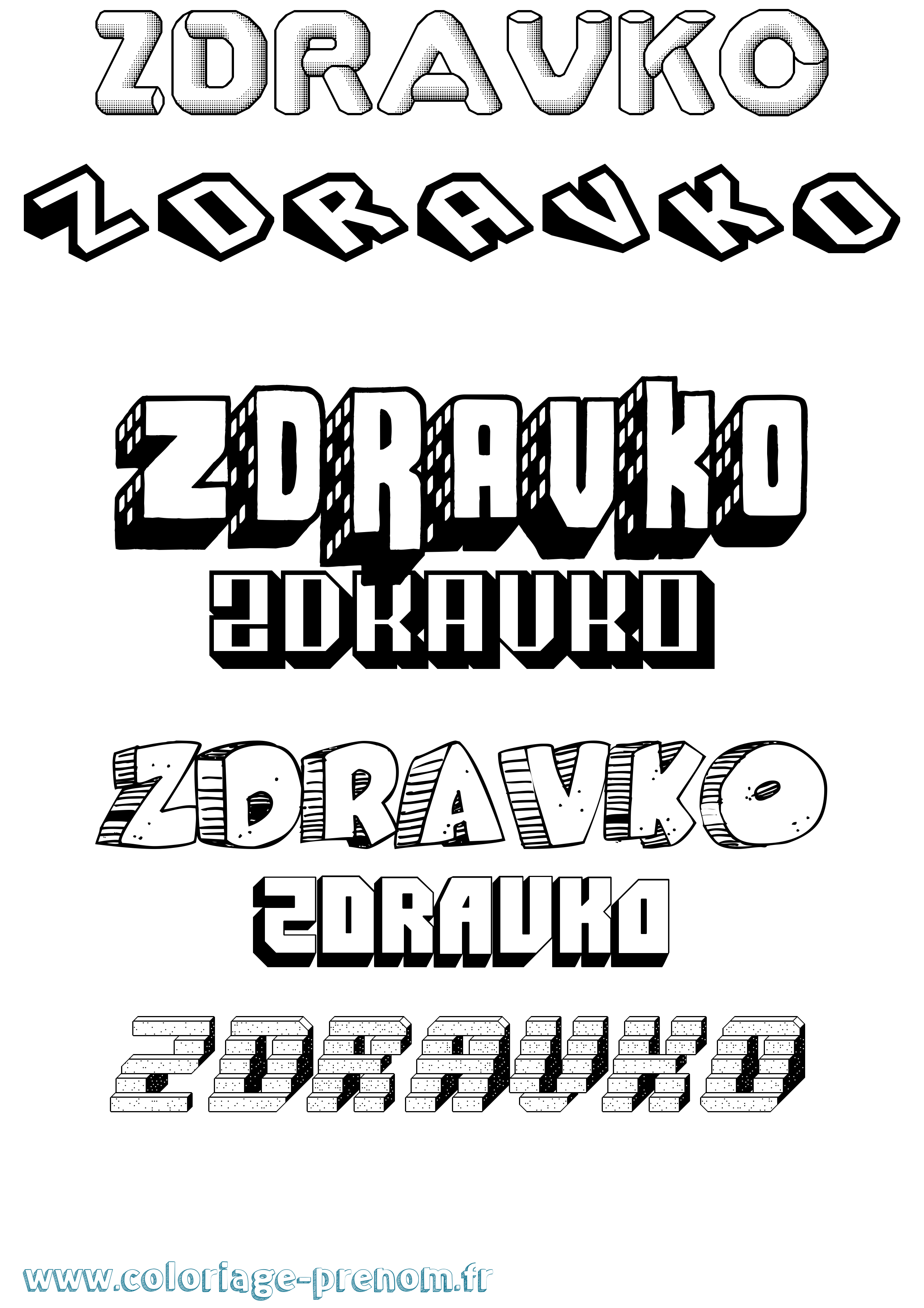 Coloriage Zdravko Effet 3D Coloriage prénom Zdravko Effet 3D