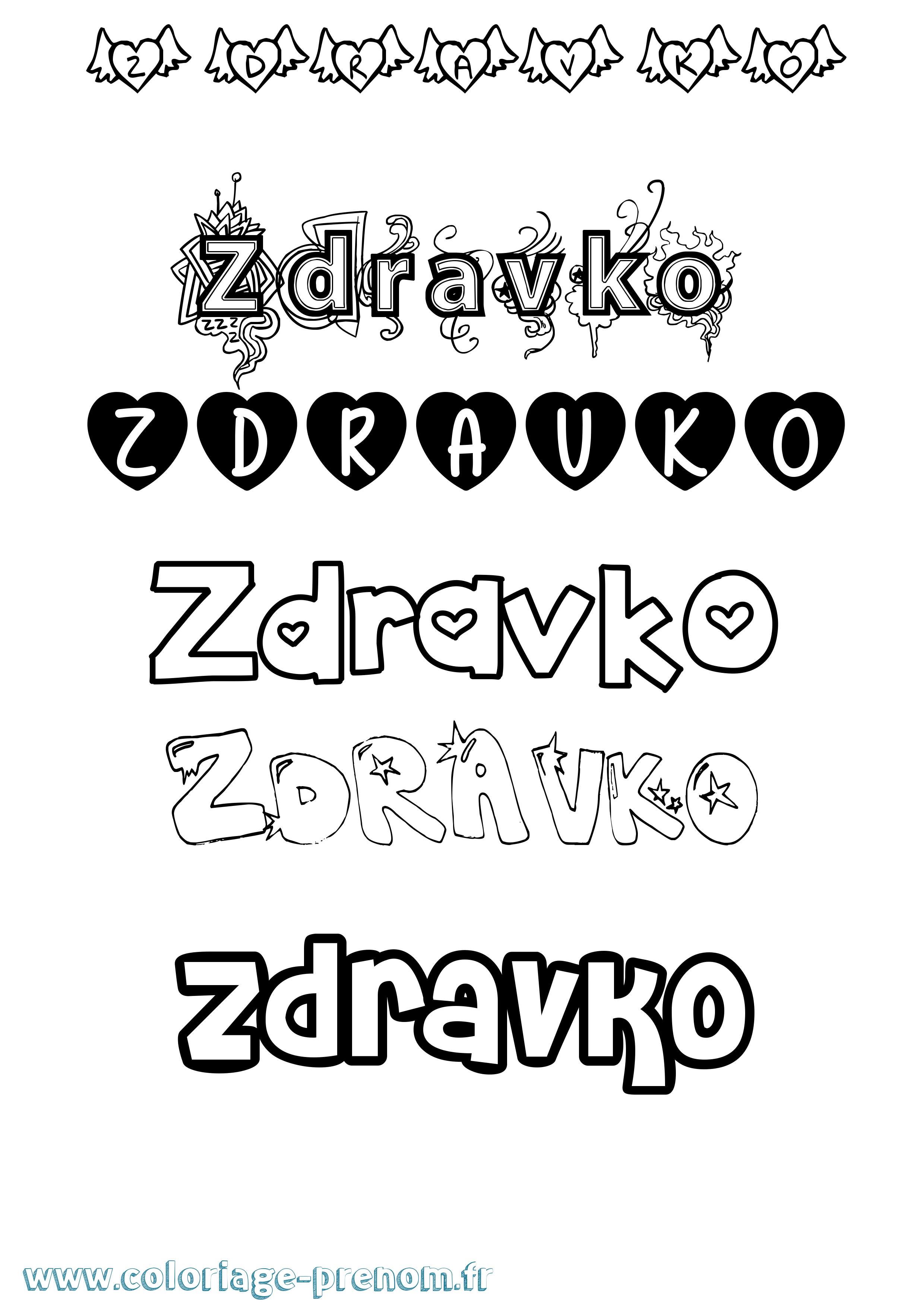 Coloriage Zdravko Girly Coloriage prénom Zdravko Girly