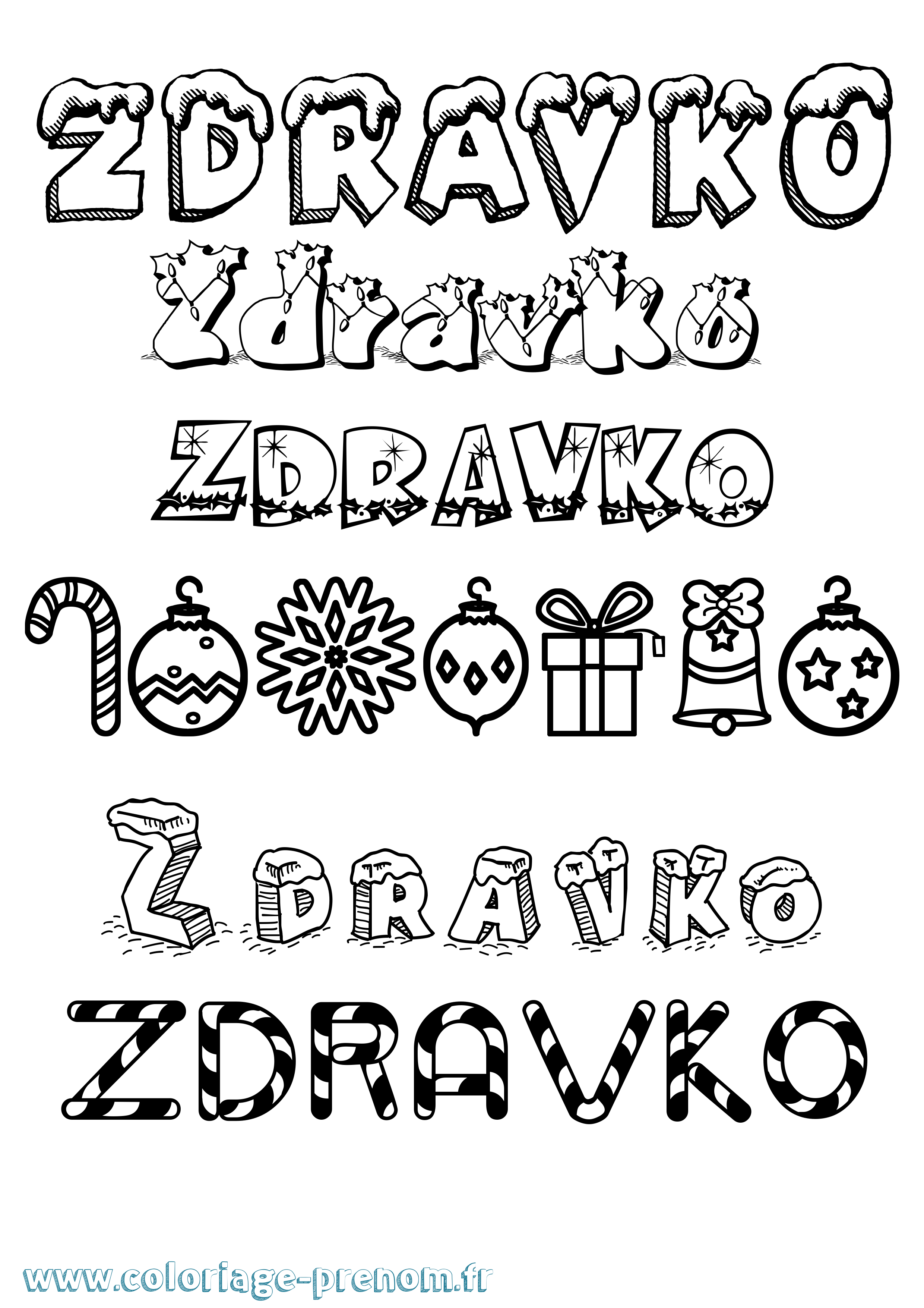 Coloriage Zdravko Noël Coloriage prénom Zdravko Noël